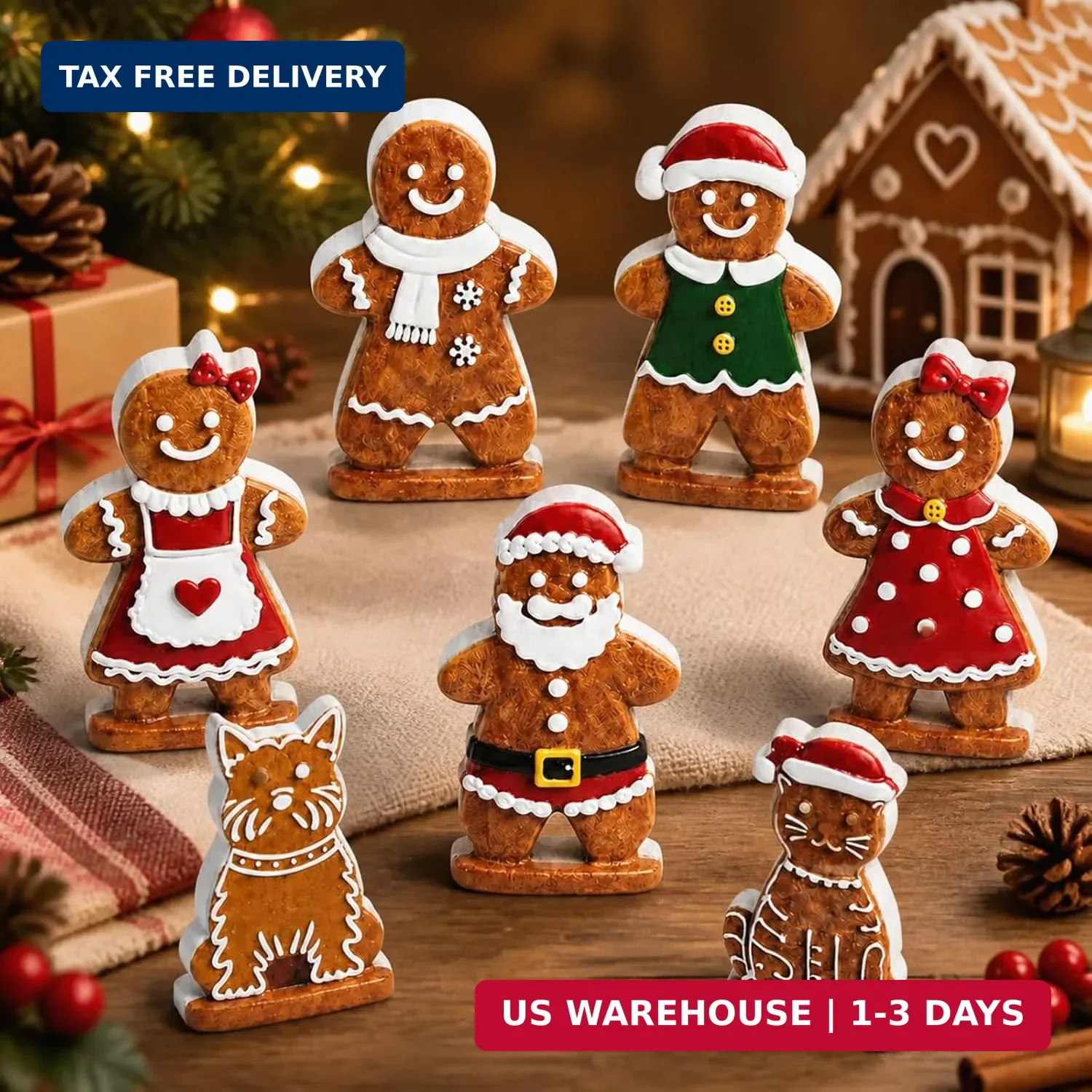 7 Pcs Christmas Gingerbread Village Figurines Gingerbread People Decor