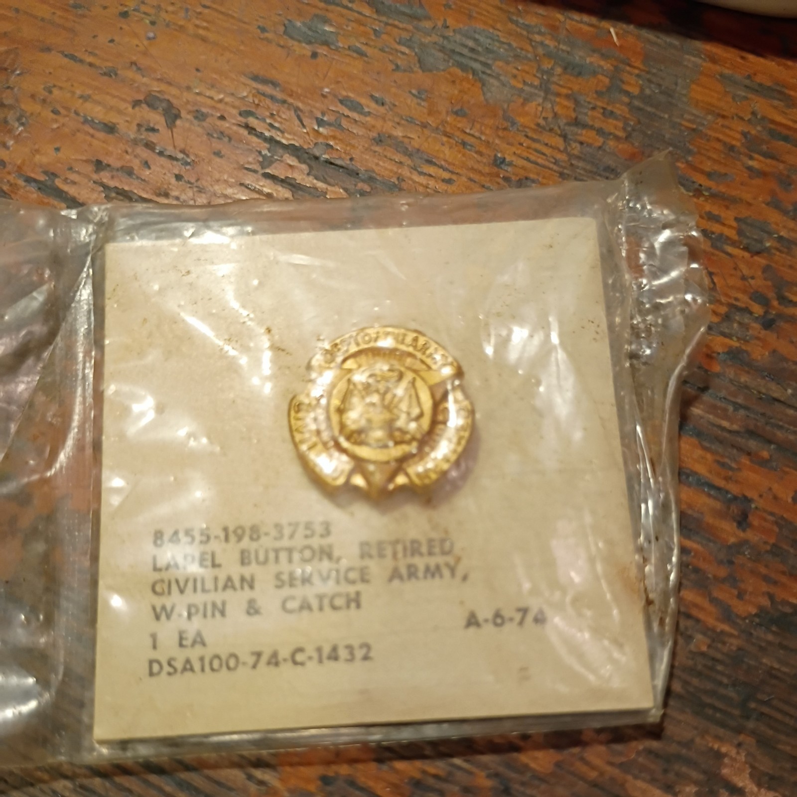 Vintage 1974 Retired Civilian Service Lapel Pin, Department of The US Army