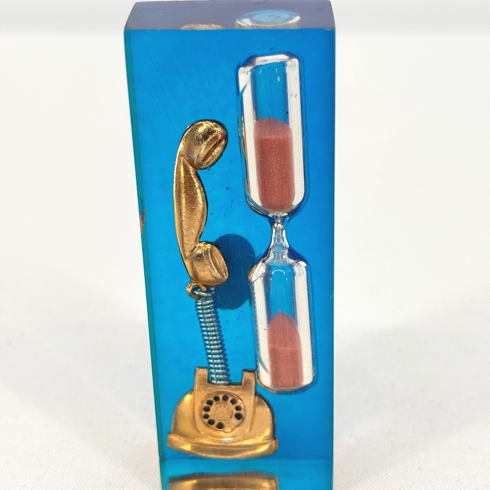 Vintage MCM Lucite Hourglass Rotary Telephone Timer 60s Blue Gold Tone