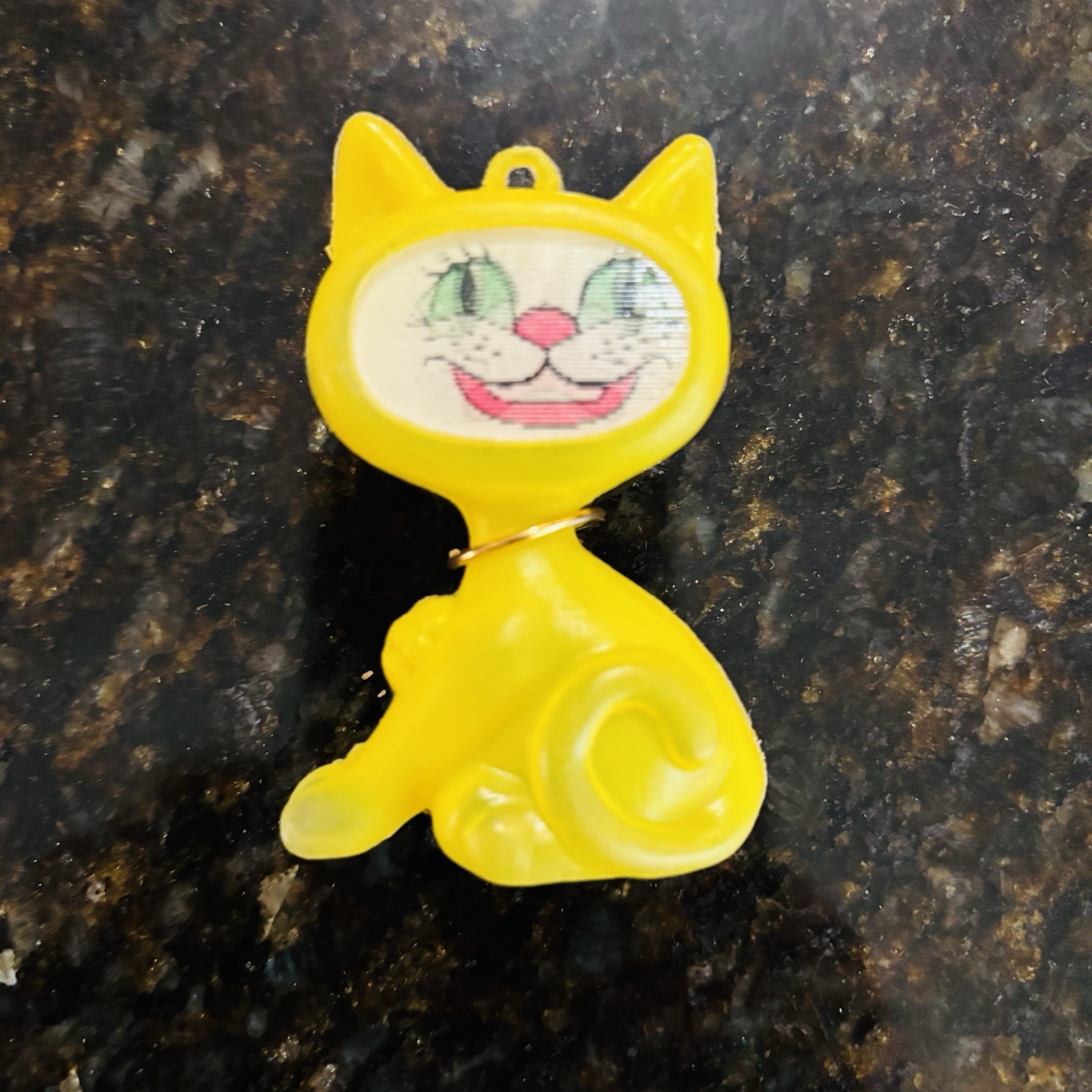 Vintage Plastic Yellow Cat With Moving (Happy/Sad) Face Made In  Hong Kong