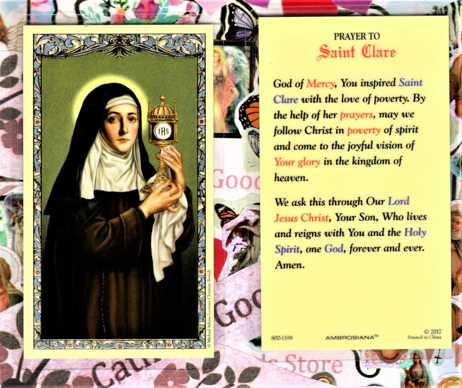 St. Clare with Prayer to Saint Clare - Laminated Holy Card 800-1198 St. Clare with Prayer to Saint Clare - Laminated Holy Card 800-1198