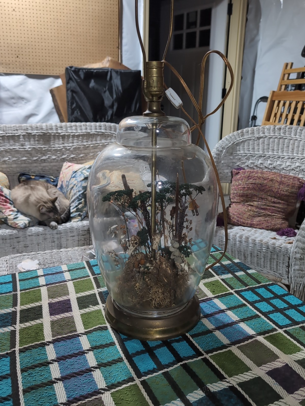 Vintage 1970s Terrarium Diorama Lamp – Forest Moss & Bone Oddity