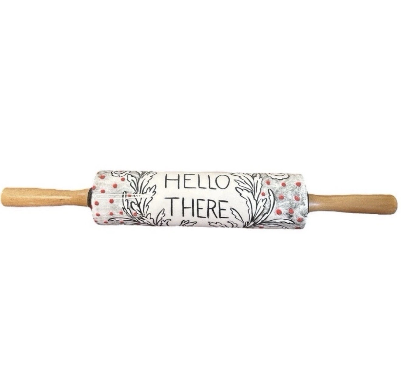 Anthropologie MOLLY HATCH Ceramic ROLLING PIN - HELLO THERE - 9.5 Inch Roller 