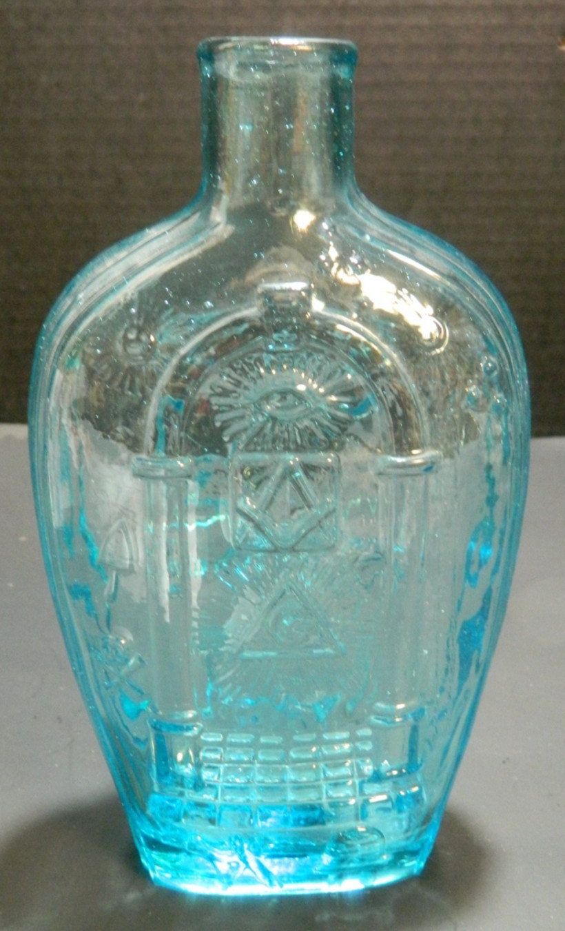 Vintage Ice Blue Masonic Free Mason's Eagle Flask 7.5