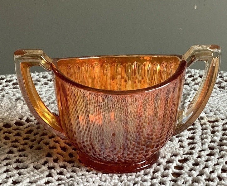 Vintage Marigold Carnival Glass-Open Sugar Bowl 1960's