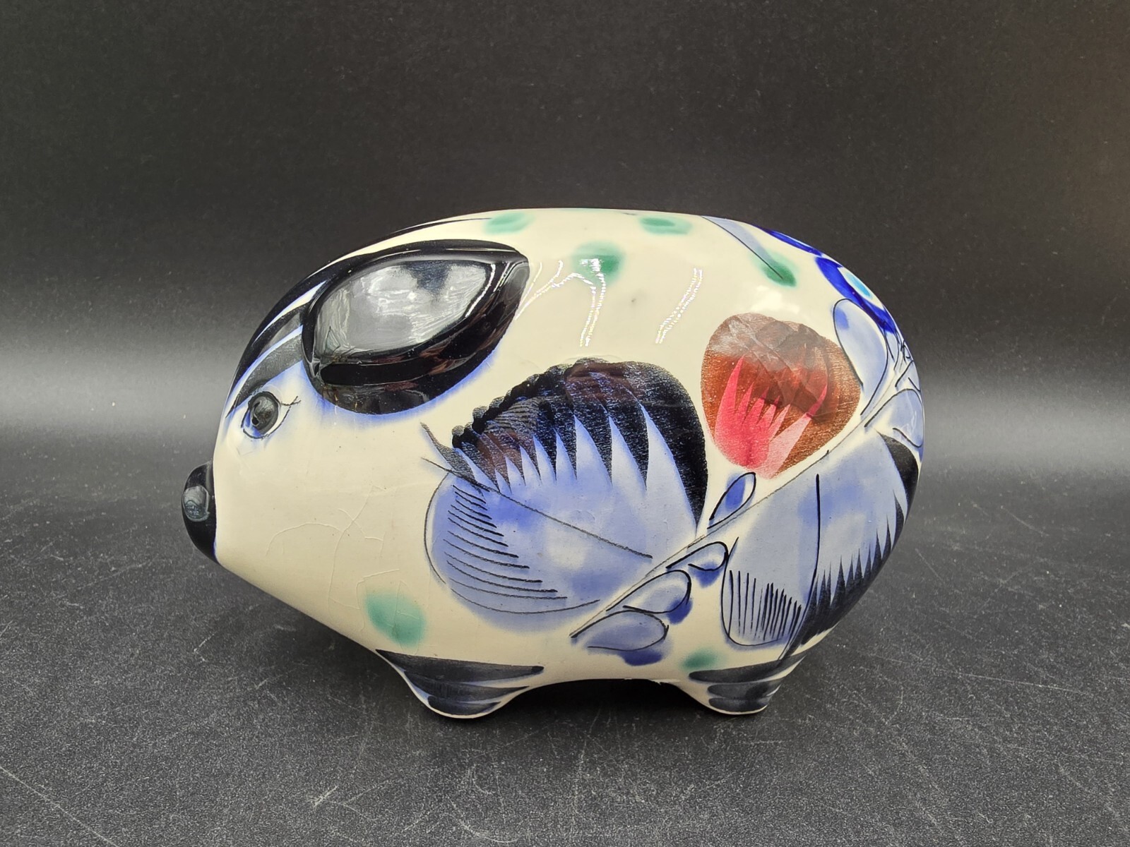 Tonala Mexican Pottery Pig Piggy Bank Signed
