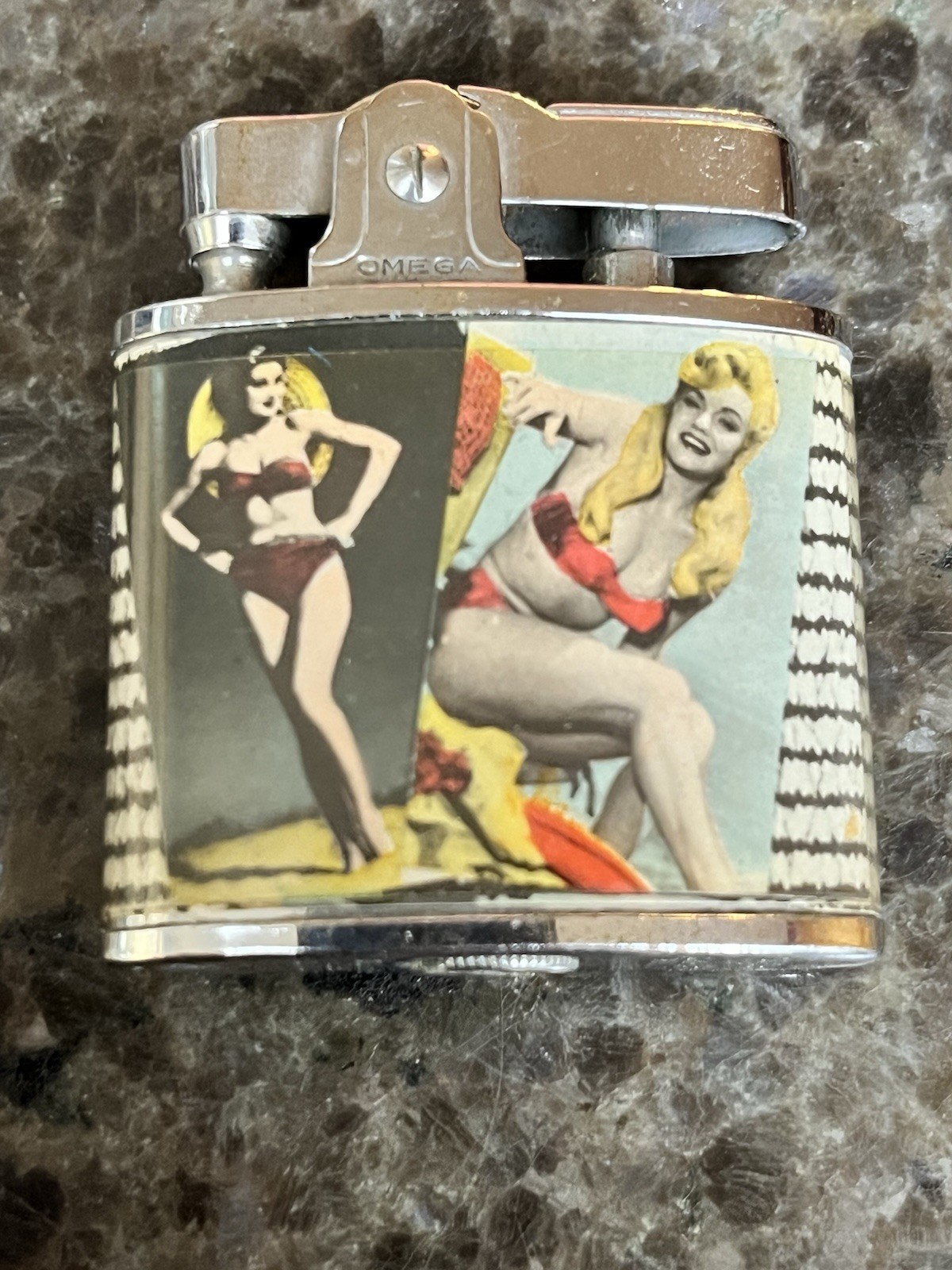 Bright Vintage 1950’s Omega Four Image Pinup Lighter Burlesque Bikini Model Bright Vintage 1950’s Omega Four Image Pinup Lighter Burlesque Bikini Model