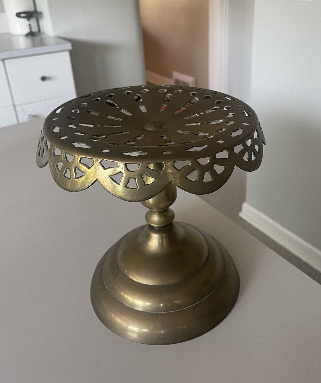 Antique Victorian Pierced Brass Pedestal Trivet Kettle Stand Riser c.1870s-1890s
