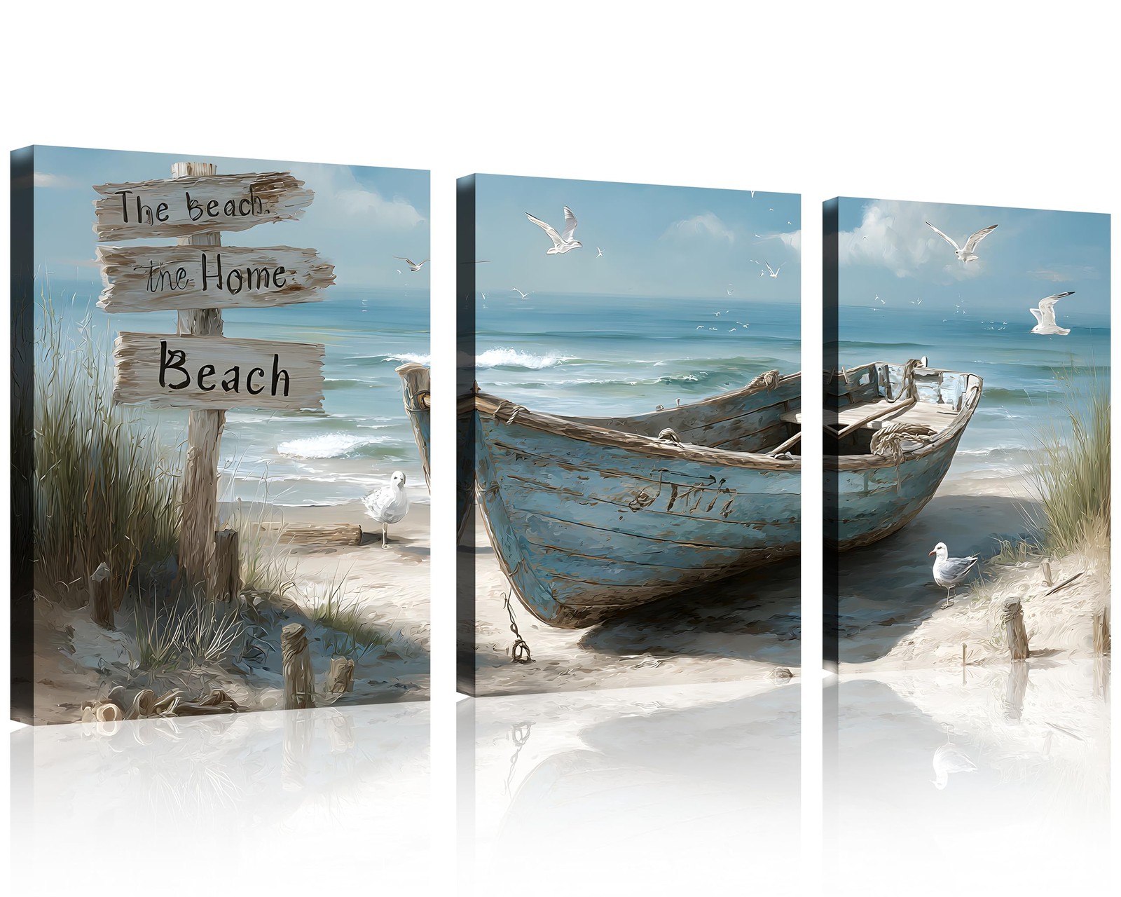 TutuBeer 3 Coastal Nautical Boat Seagull Seascape Wall Art 12x16
