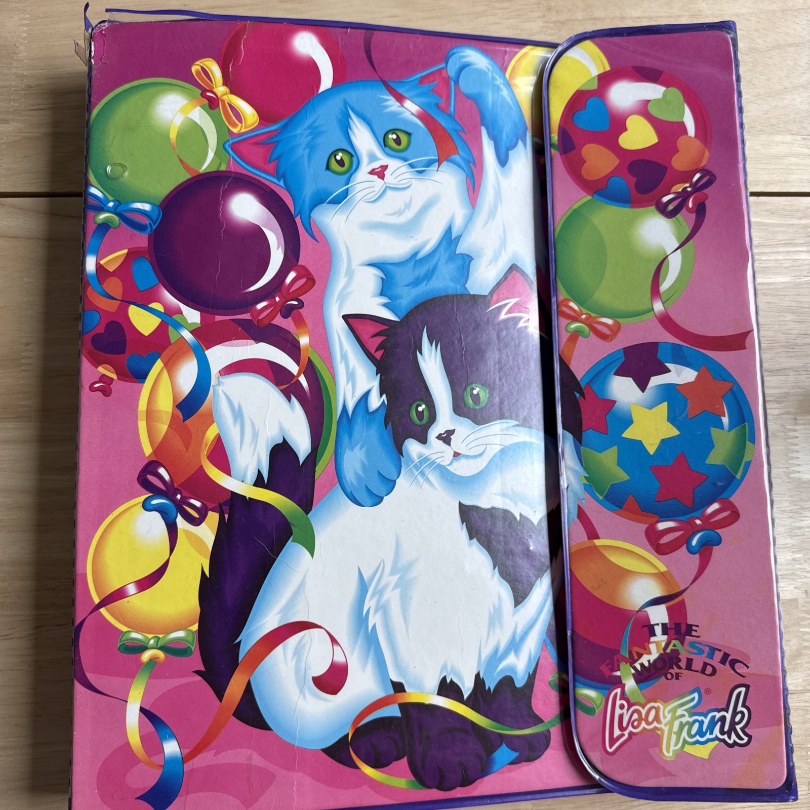 VTG Lisa Frank Trapper Keeper Binder 3 Ring  Playful Kittens Rainbow 1990s
