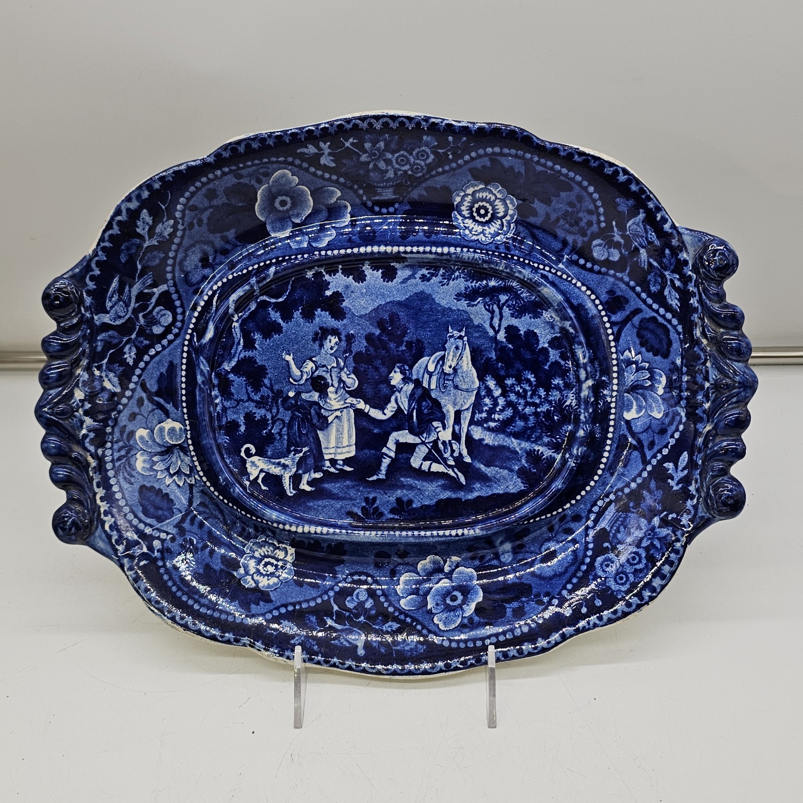LA4 Historical Blue Staffordshire Don Quixote Tureen Tray Teresa Pansa Messenger