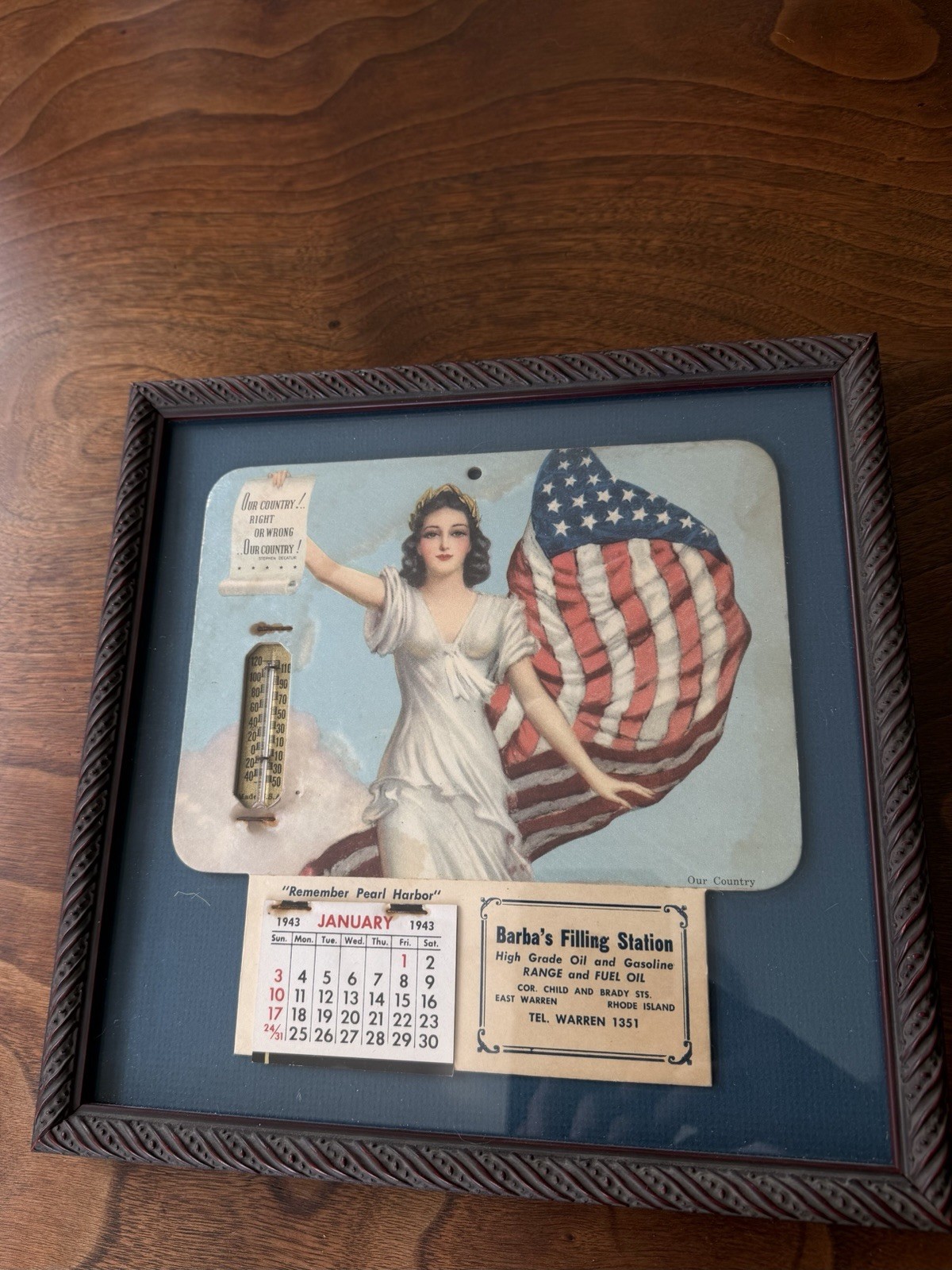 VTG 1943 Lady Liberty Promotional Thermometer/Calendar “Remember Pearl Harbor VTG 1943 Lady Liberty Promotional Thermometer/Calendar “Remember Pearl Harbor