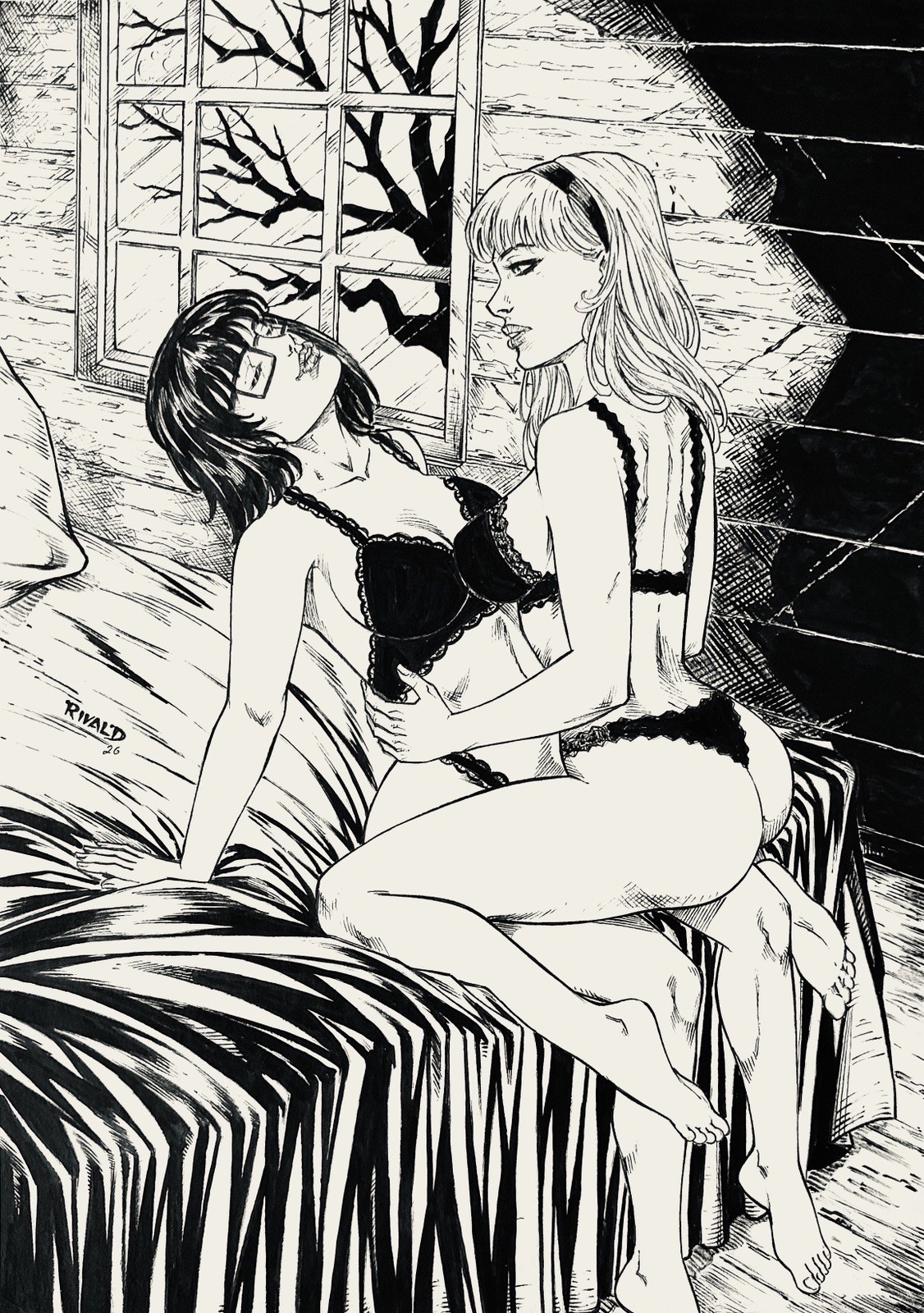 Velma & Daphne Fantasy - 11x17 Inked Original Art by Rivald w/COA - NOT a Print Velma & Daphne Fantasy - 11x17 Inked Original Art by Rivald w/COA - NOT a Print