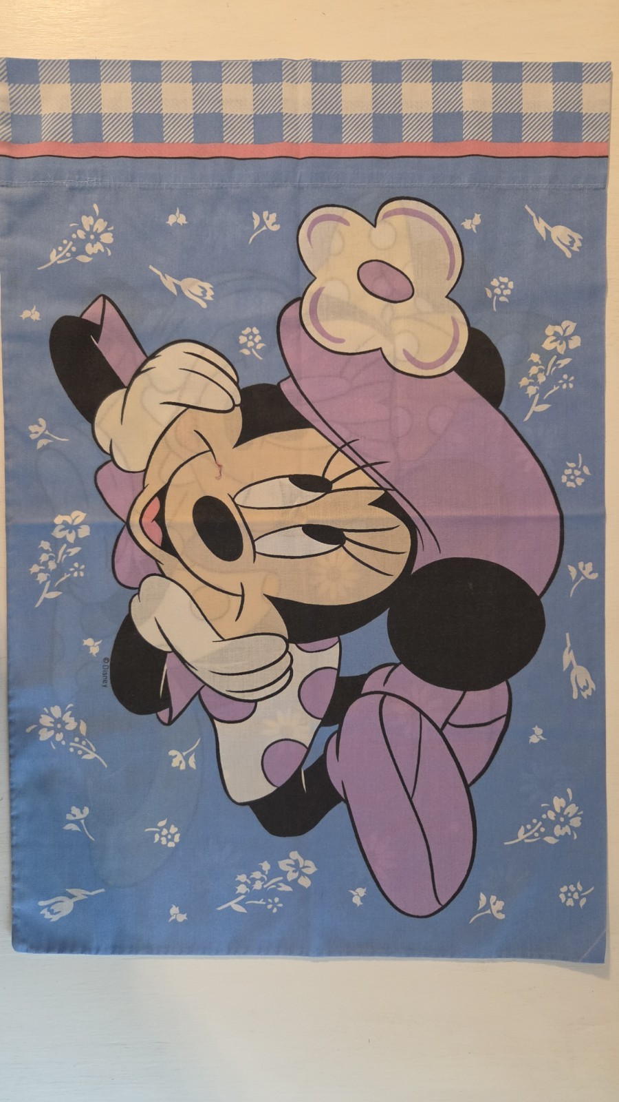Vintage Disney Minnie Mouse Gingham Floral Print Twin Flat Sheet & Pillow Cases