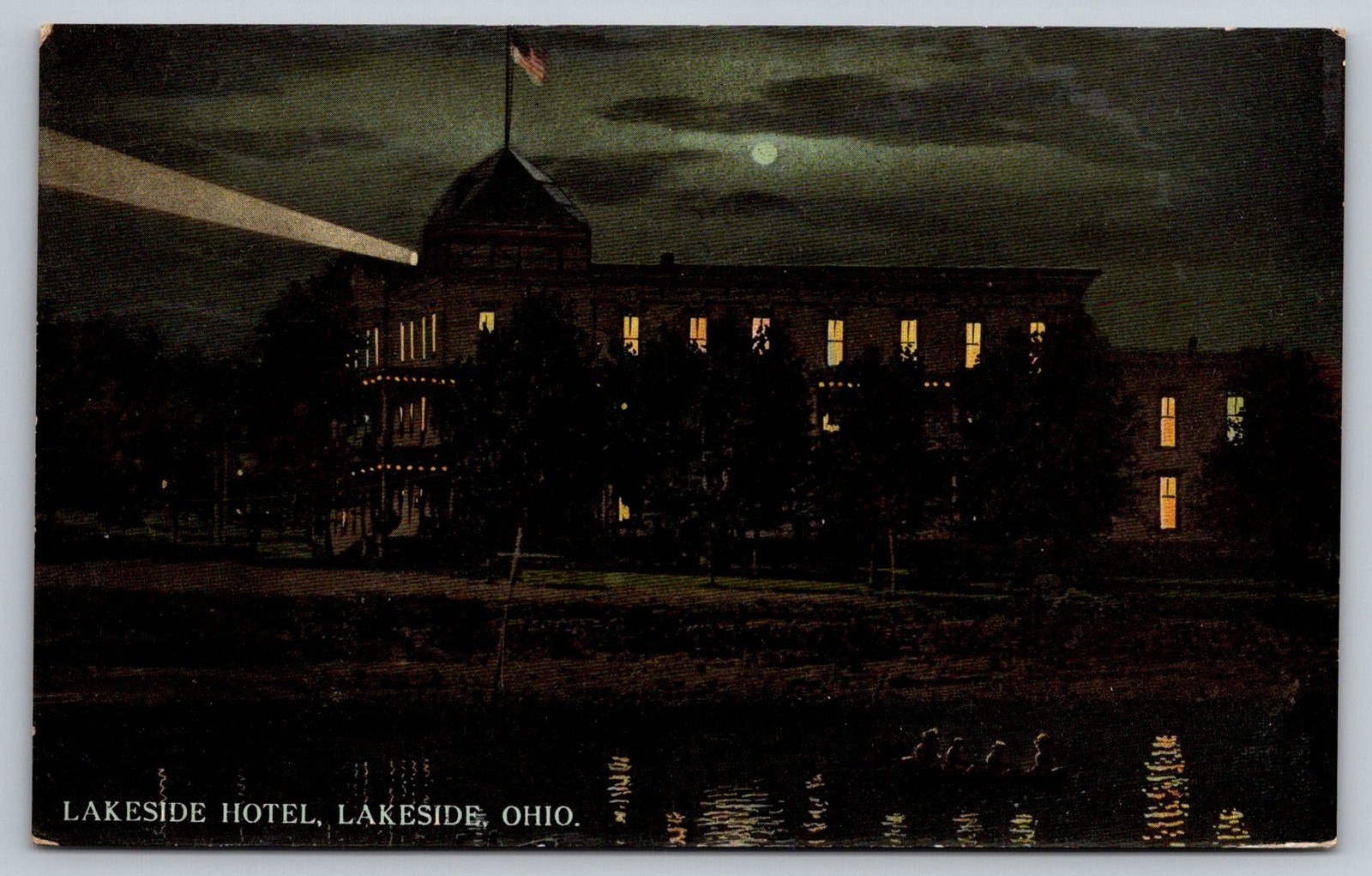 Lakeside Hotel OH Ohio Postcard night view moonlight lakefront 1915 Lakeside Hotel OH Ohio Postcard night view moonlight lakefront 1915