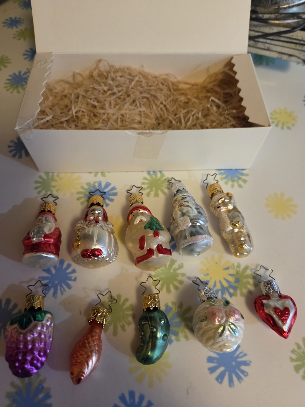 Lot of 10 Vtg 90's Glass Christmas Ornaments INGE GLAS Star Crown Germany Santa