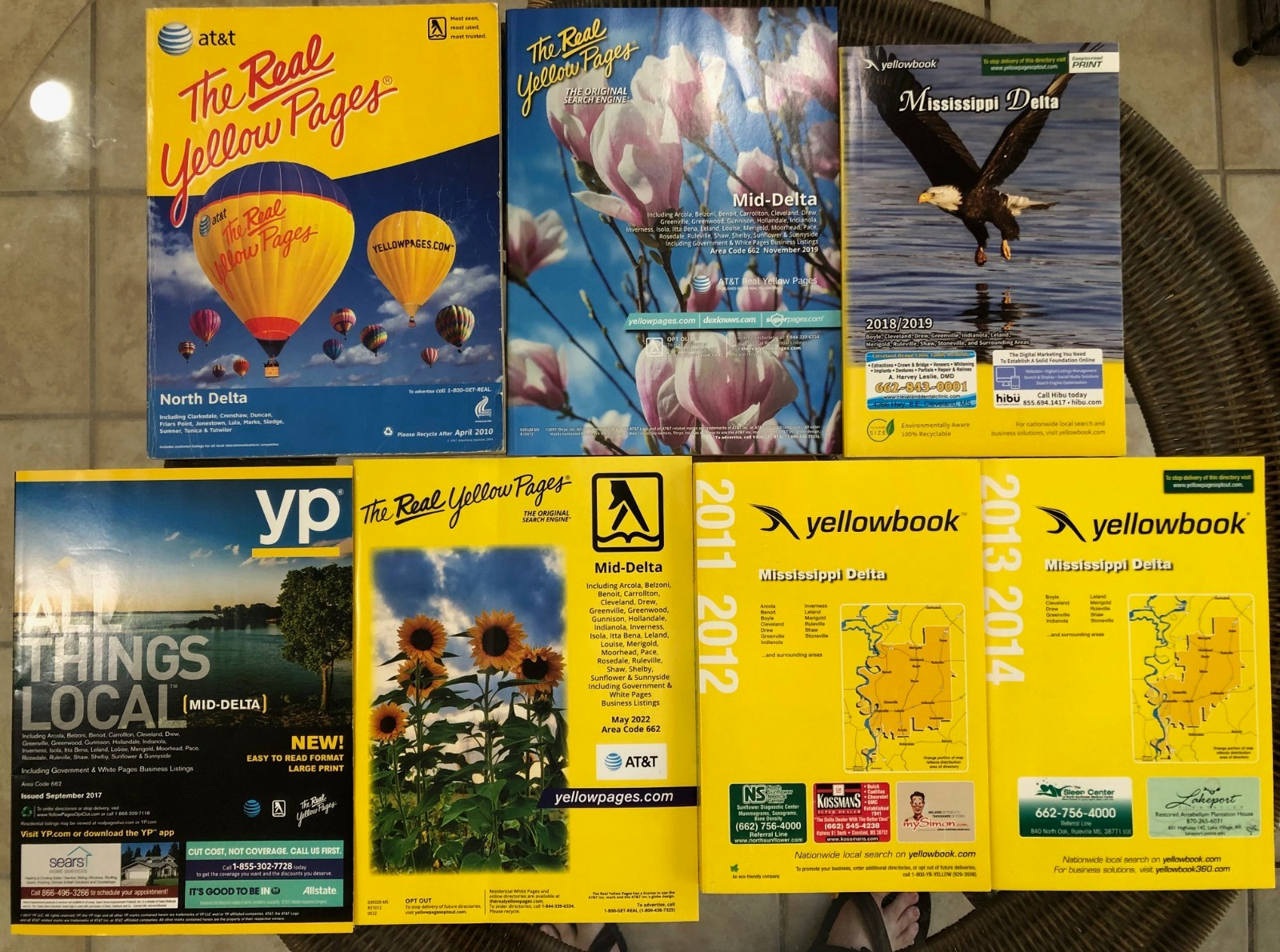 Lot of 7 Mississippi Delta Area Phone Books 2010-2019 North Mid Delta Yellowbook