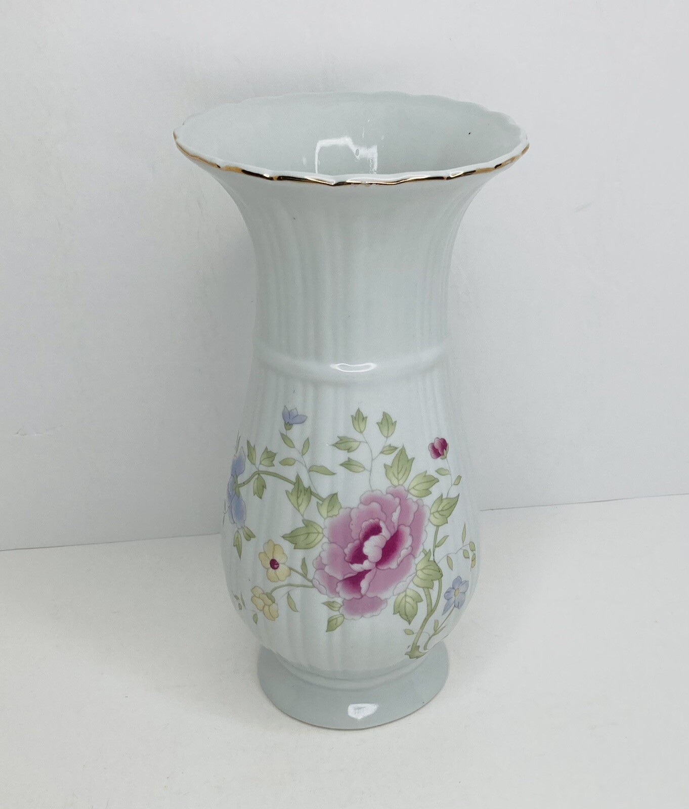 Tall Porcelain Vase Floral Flowers Pink Yellow Green 10 Tall Porcelain Vase Floral Flowers Pink Yellow Green 10