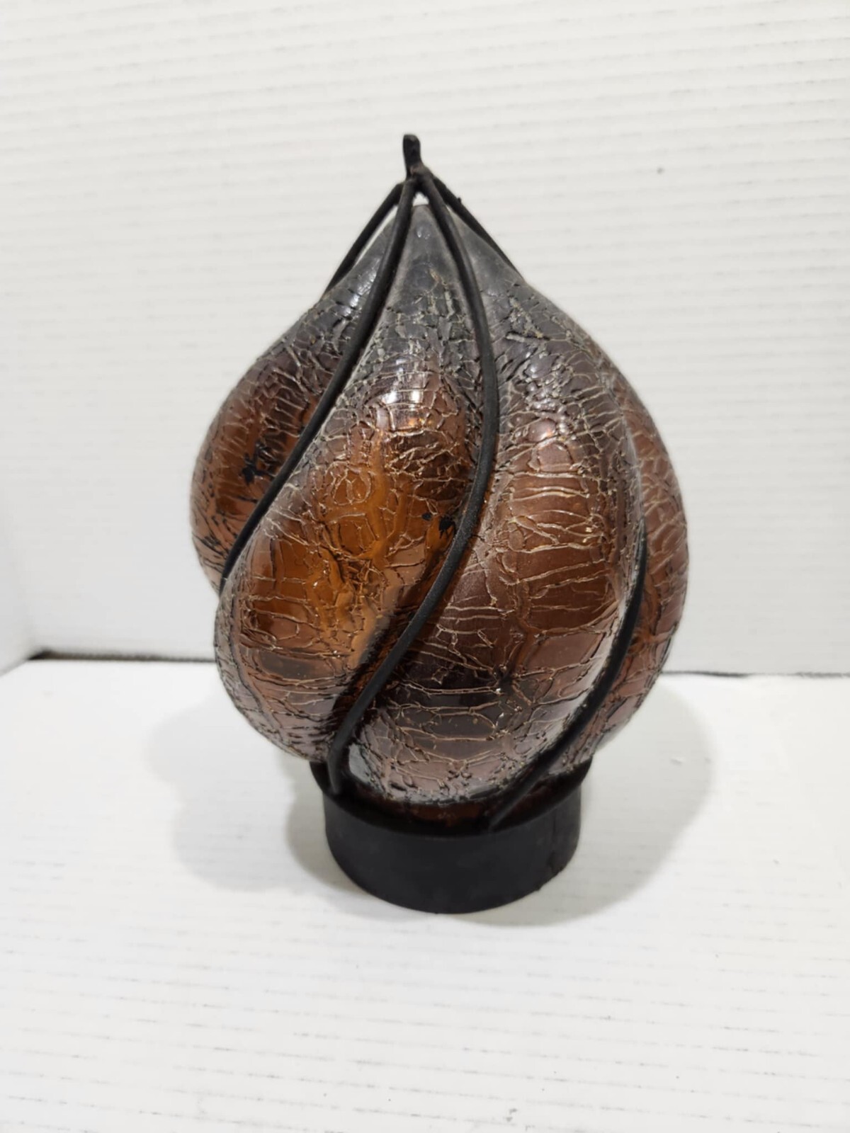 Vintage Handblown Caged Glass Wrought Iron Amber Flame Lamp Globe Rustic
