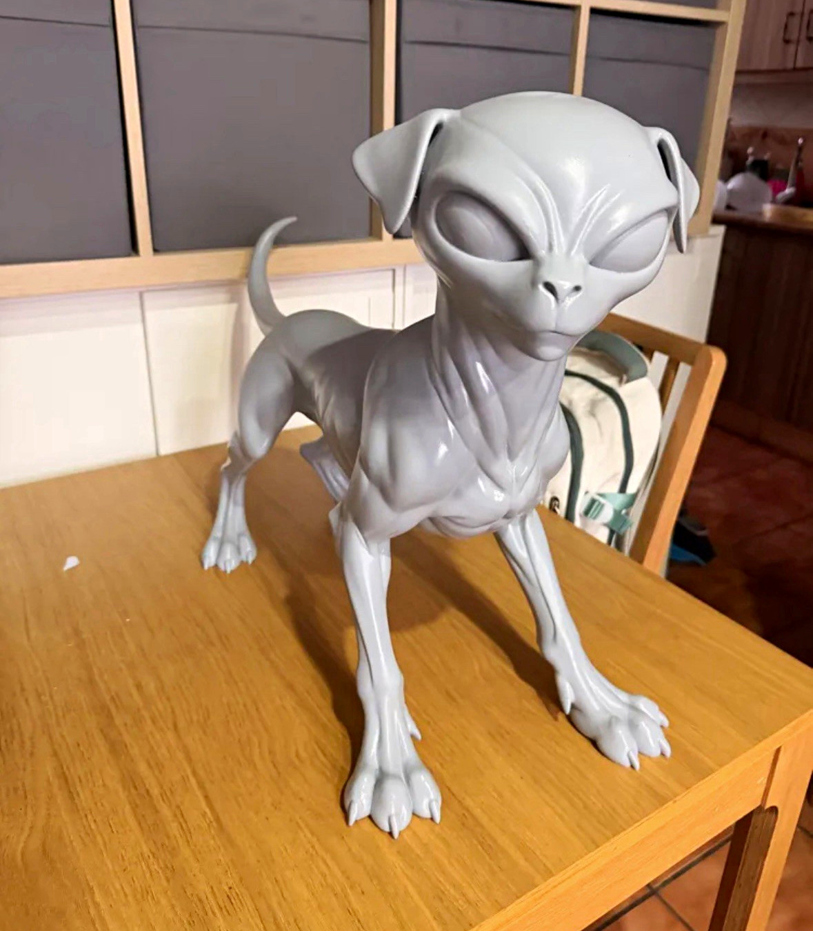 Gray Plastic Alien Dog Creature Figurine Sculpture, Animals Theme