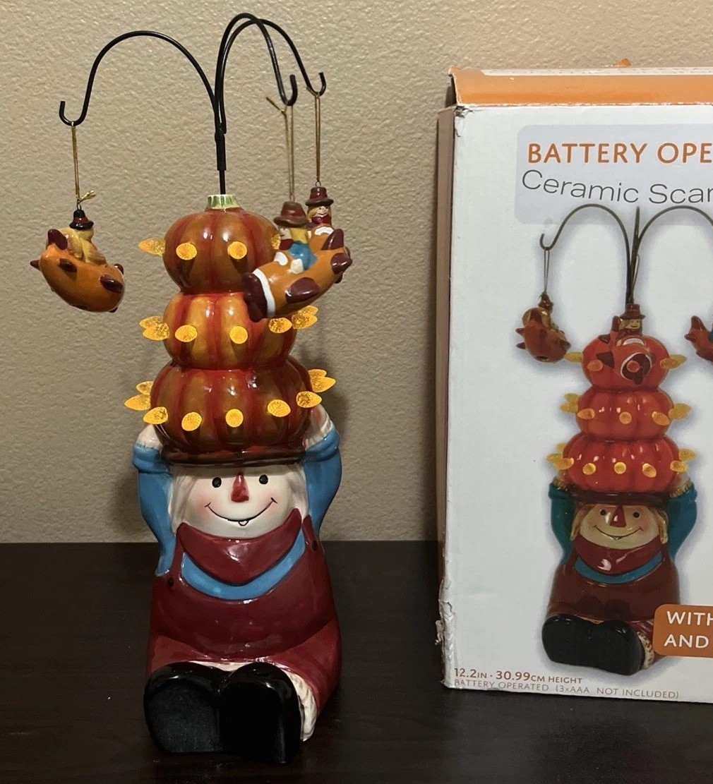 Vintage Gerson International Lighted Ceramic Scarecrow Spinning Carousel Vintage Gerson International Lighted Ceramic Scarecrow Spinning Carousel