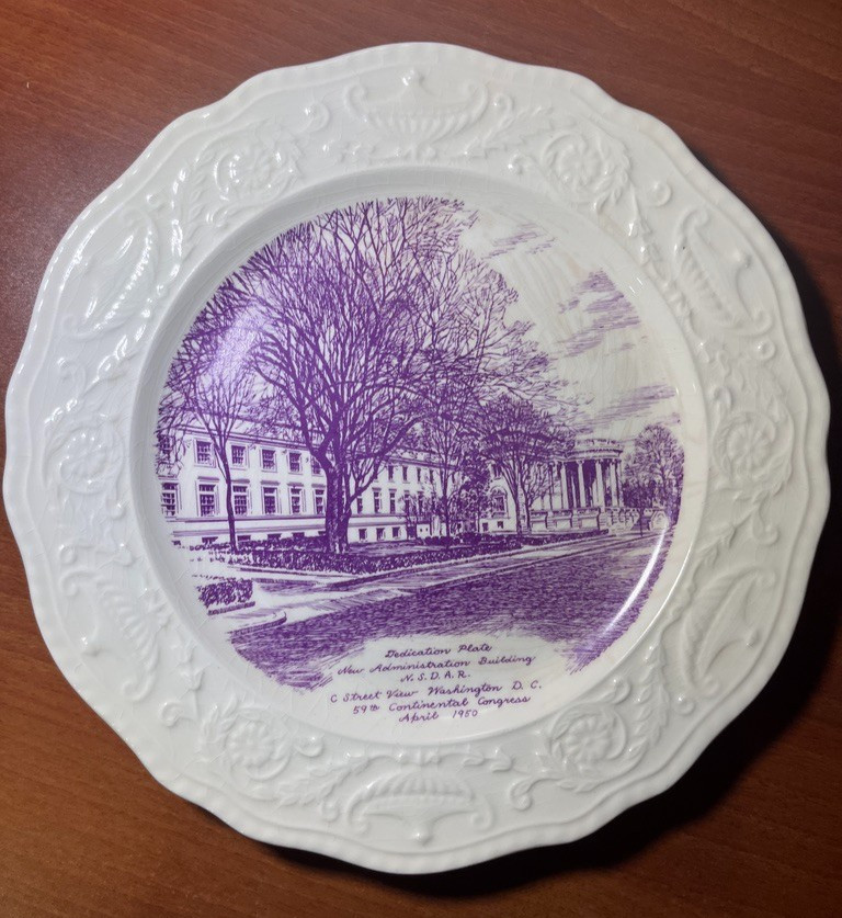 1950 DAR Dedication Plate Steubenville Pottery Adam Antique Purple Transferware