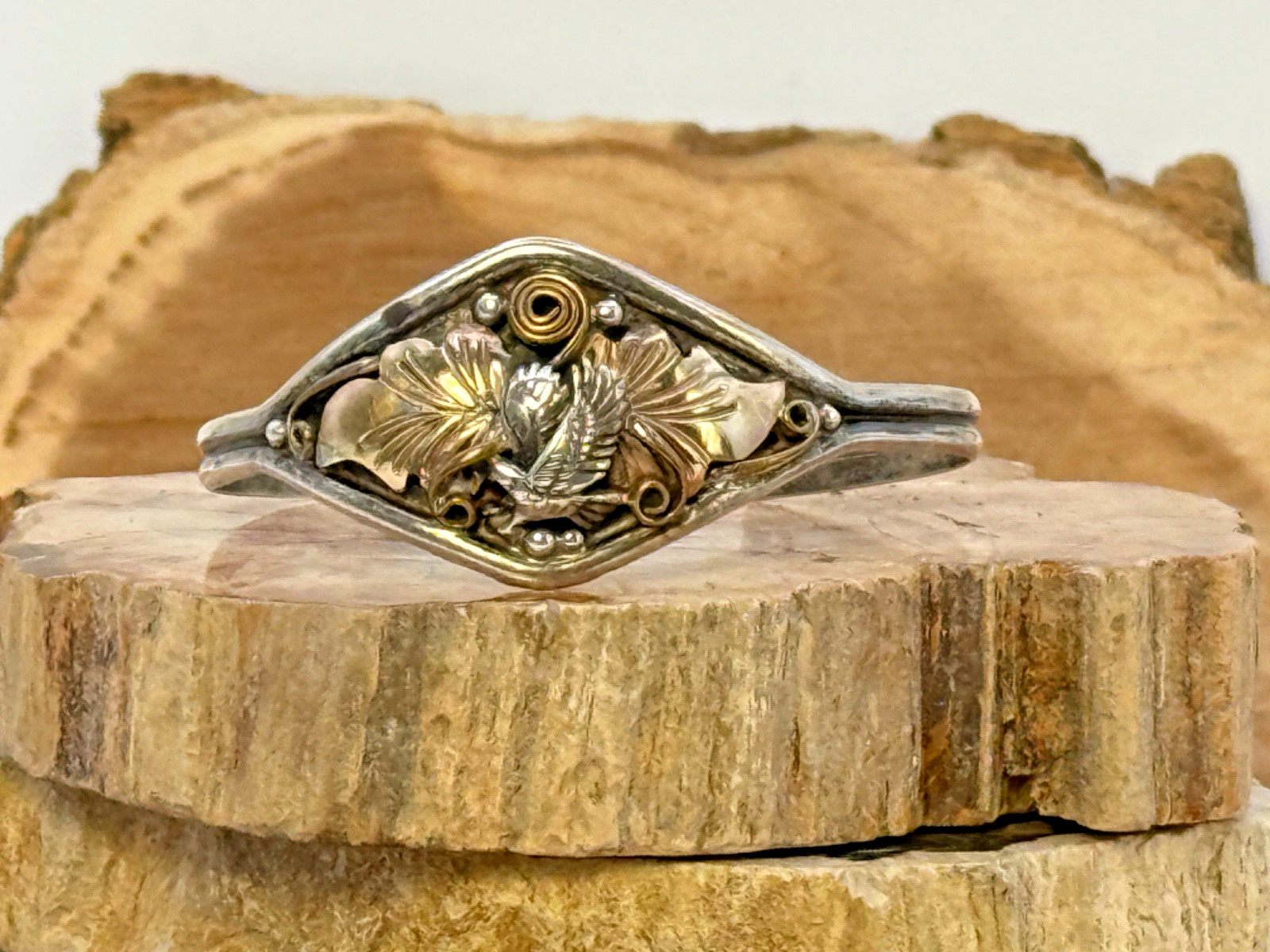 Harry B Yazzie Navajo Sterling 12k Gold Eagle Blossom Cuff Bracelet--2444.25 Harry B Yazzie Navajo Sterling 12k Gold Eagle Blossom Cuff Bracelet--2444.25