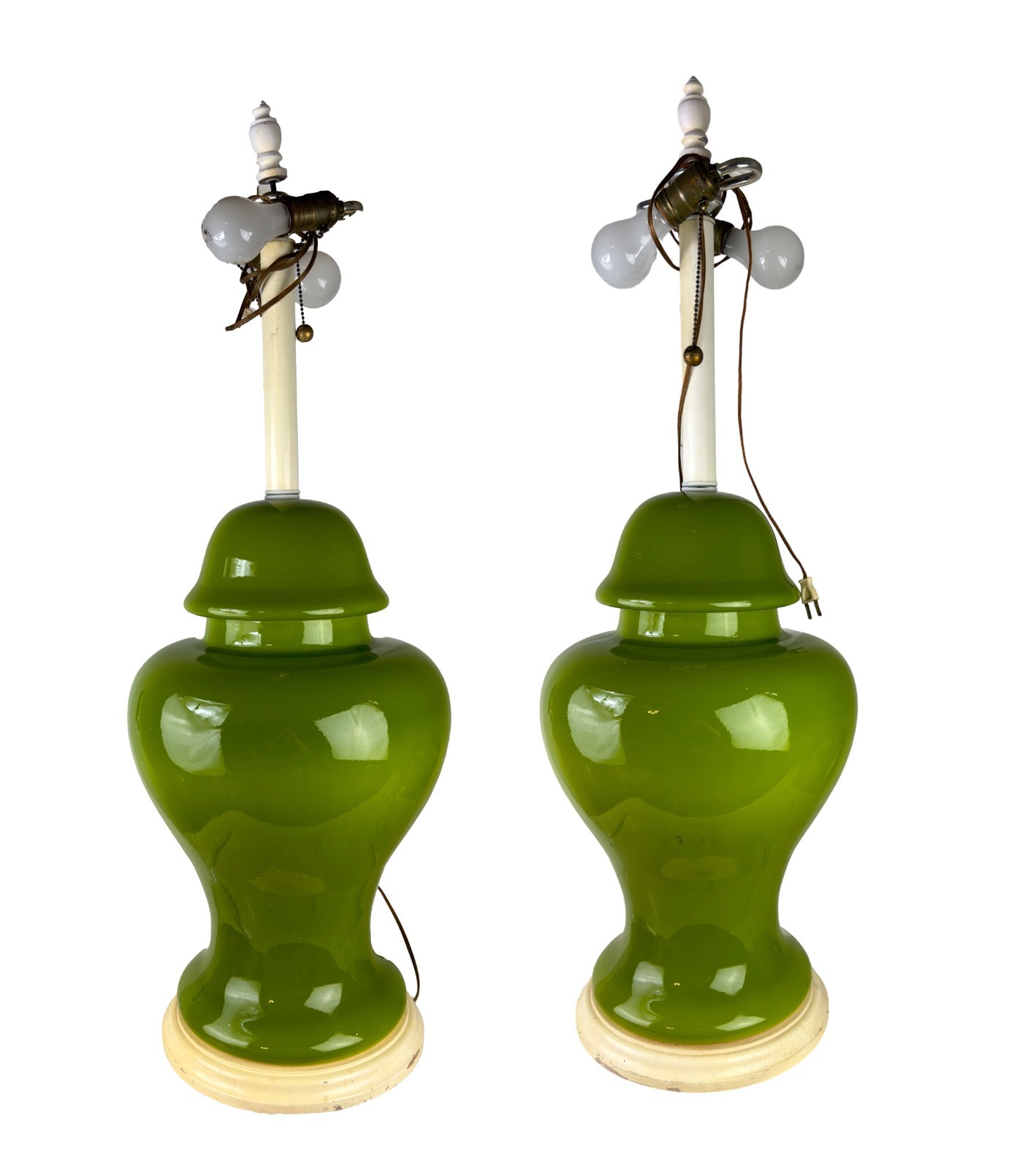 Pair Vtg Large Green Ceramic Ginger Jar Table Lamps Hollywood Regency 36
