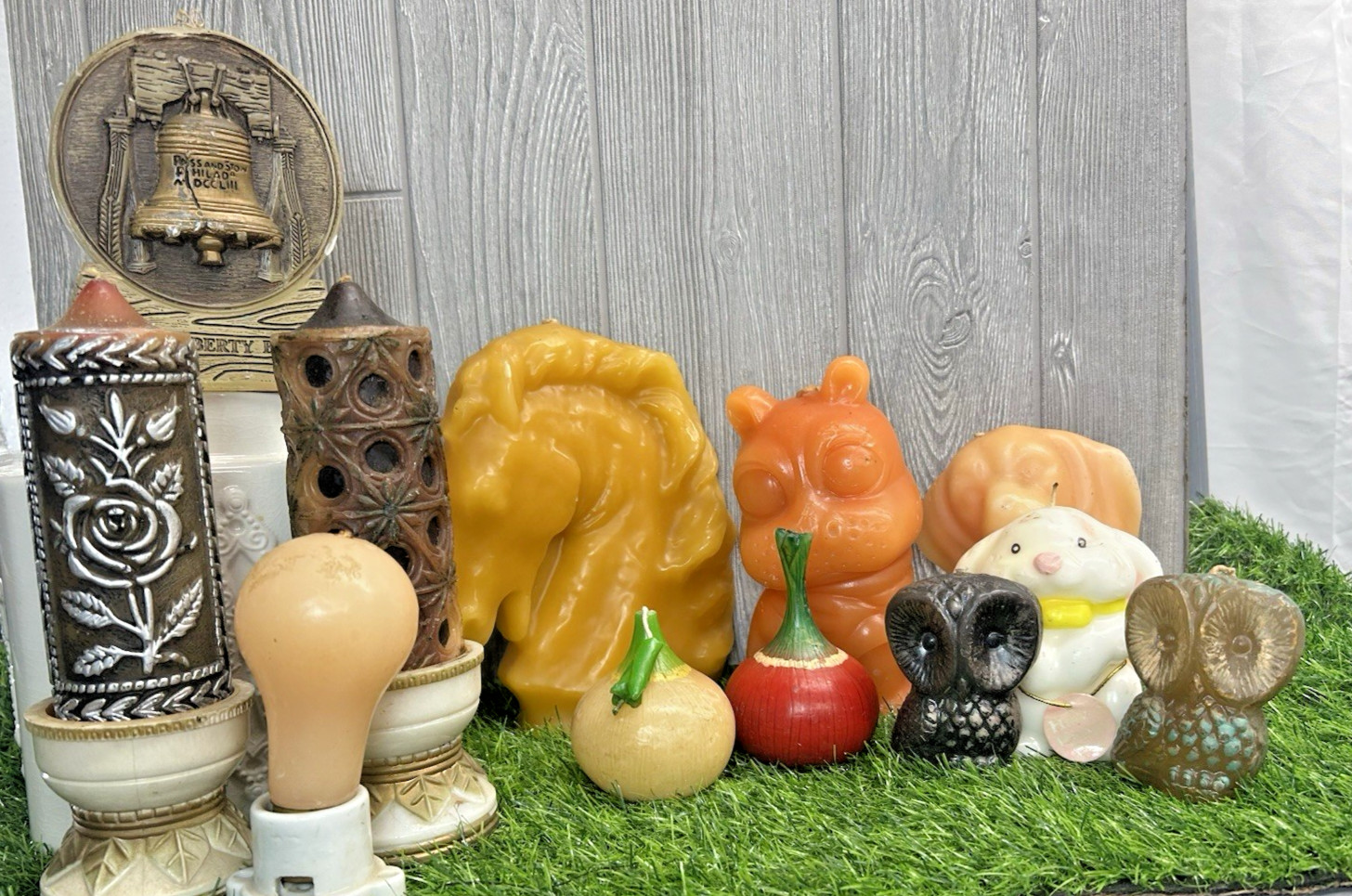 Vintage Wax Candle Collection Lot Retro Owl Cat Fruit Lightbulb Pillar Candles Vintage Wax Candle Collection Lot Retro Owl Cat Fruit Lightbulb Pillar Candles