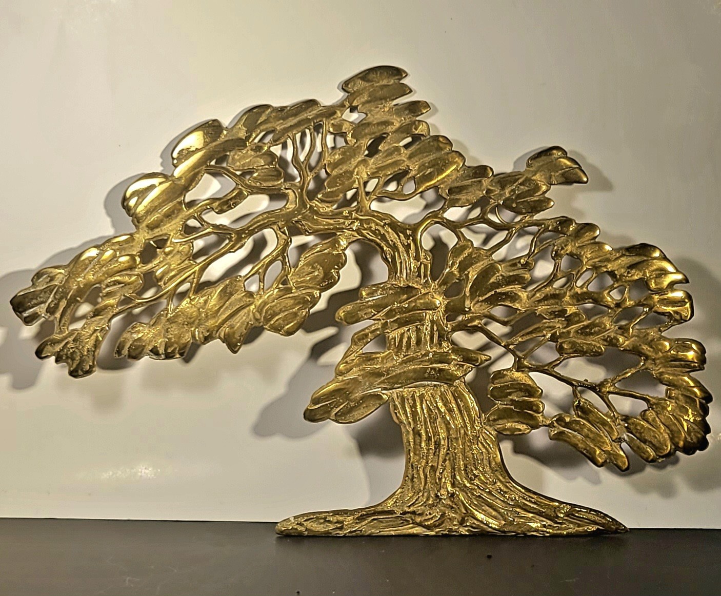Vintage Solid Brass Bonsai Tree Wall Sculpture Art Korea MCM Patina Vintage Solid Brass Bonsai Tree Wall Sculpture Art Korea MCM Patina