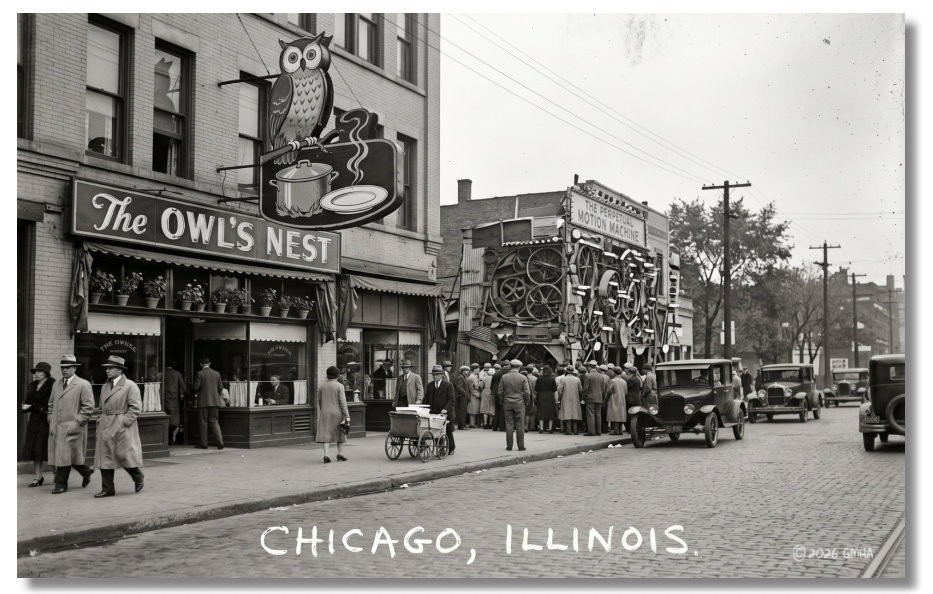 Vintage‑STYLE  ART 1930\'s RPPC-THE OWLS NEST CHICAGO ILLINOIS-FAUX PHOTO