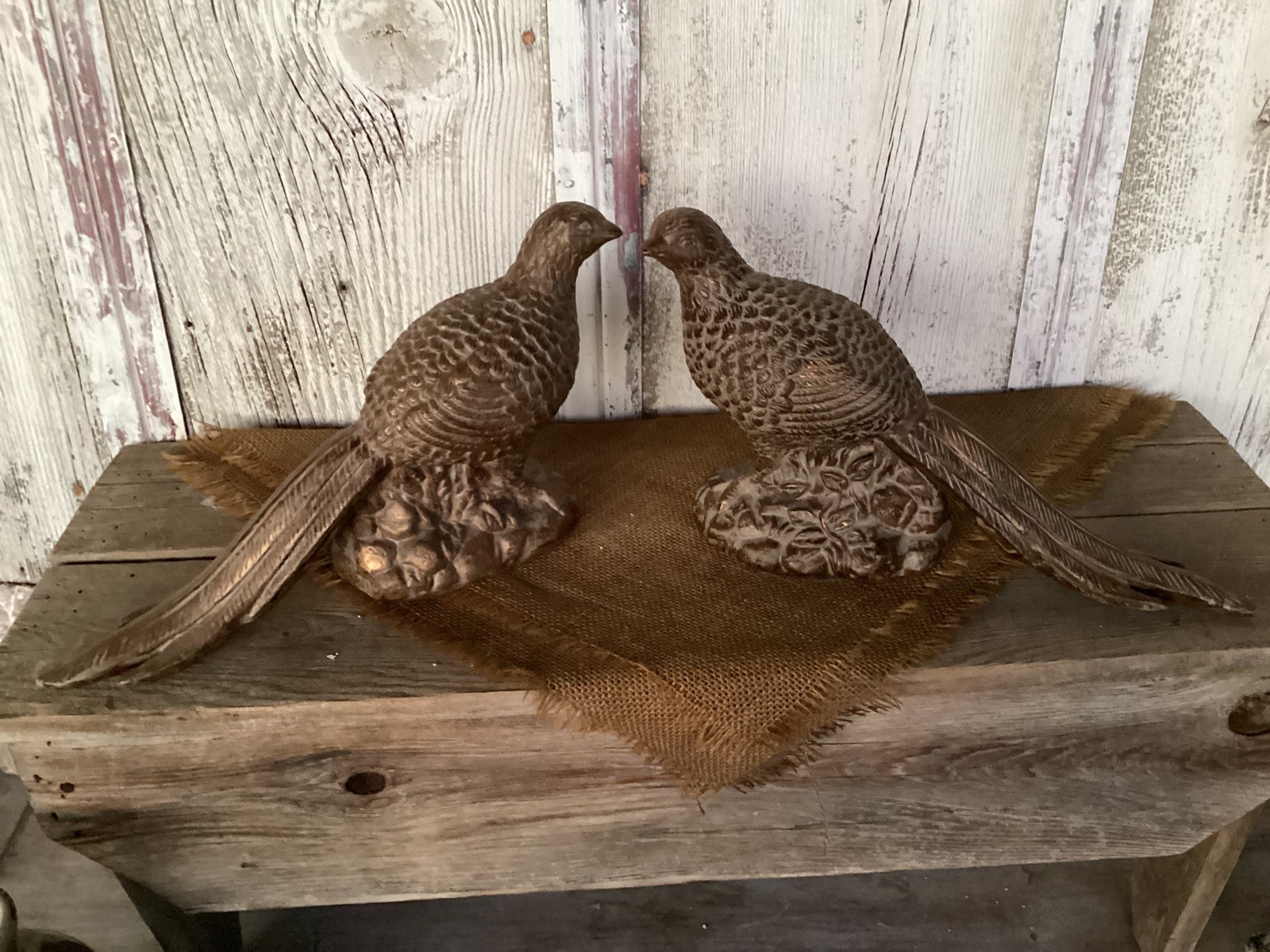 VTG Pair of Ceramic Fall Harvest Pheasant Figurines 14” L 