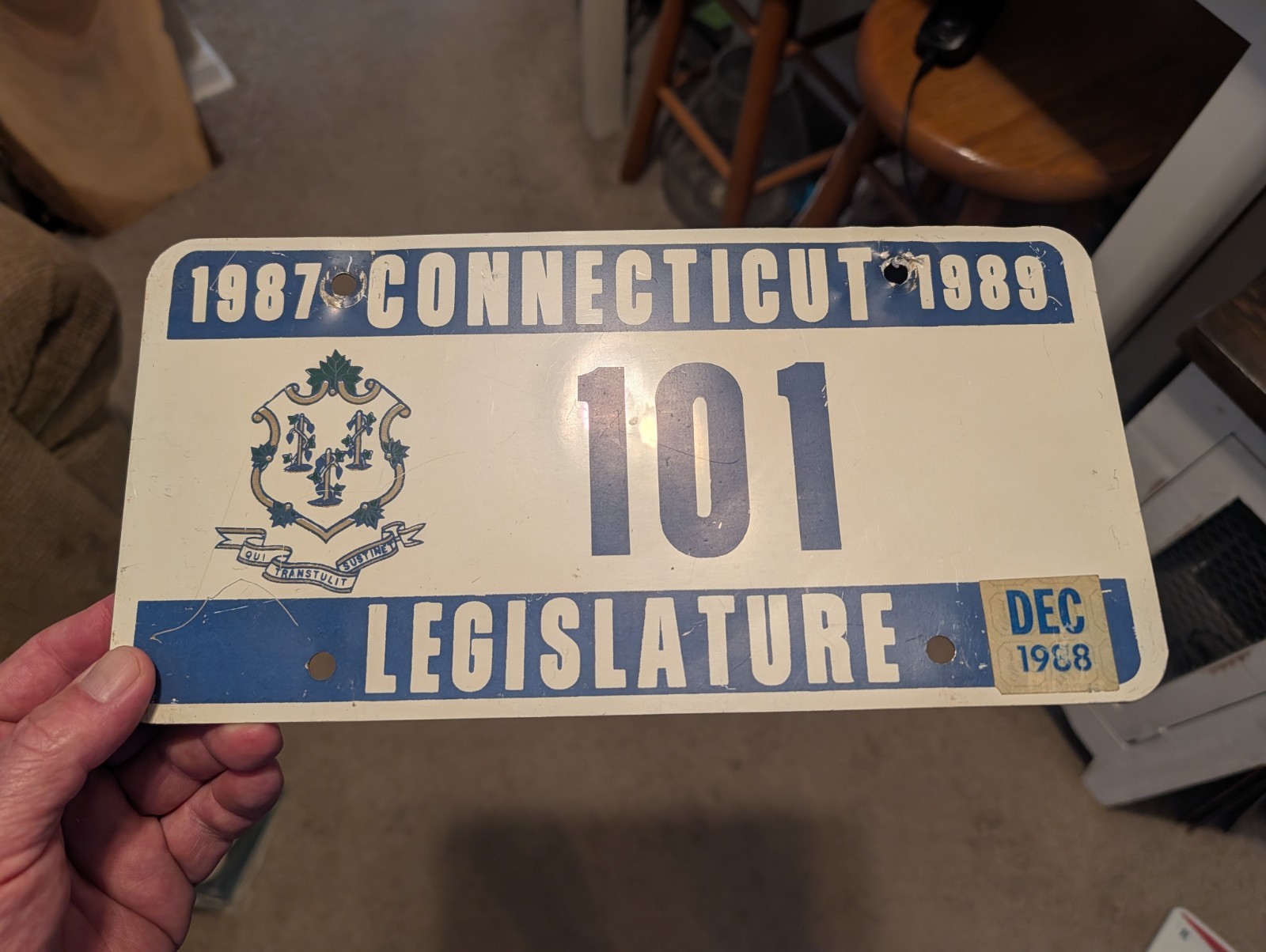 A+ LOW # 101 1987-1989 EXPIRED 3 YEARS CONNECTICUT LEGISLATURE LICENSE PLATE