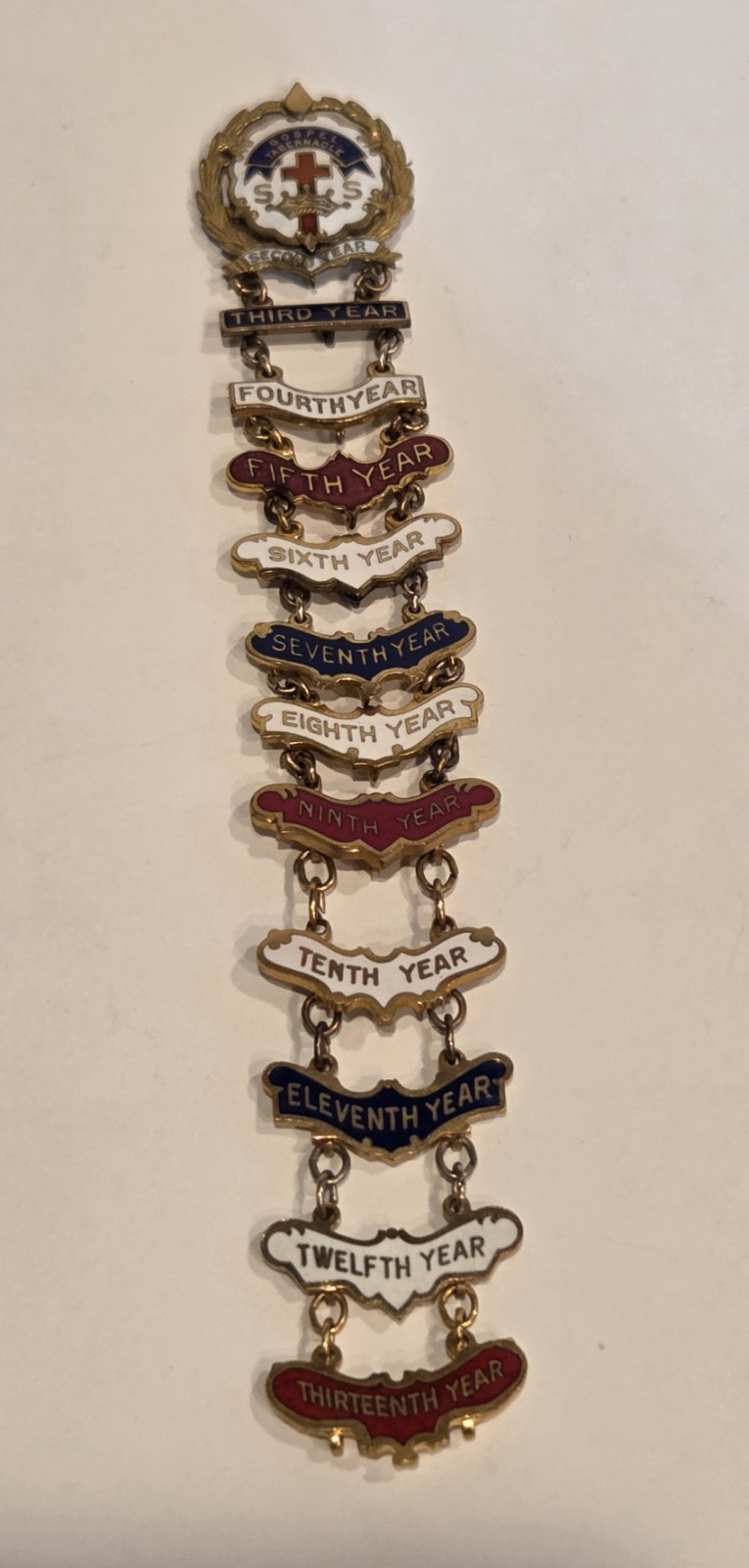  Vintage Gospel Tabernacle Sunday School Church Medal Pins...13 Years.