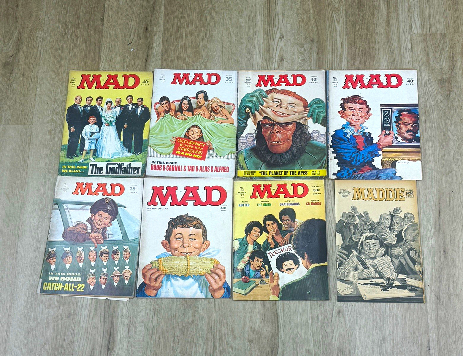 LOT OF (6) Vintage 1970s MAD Magazine Godfather Planet Of Apes WW2 Funny Vtg