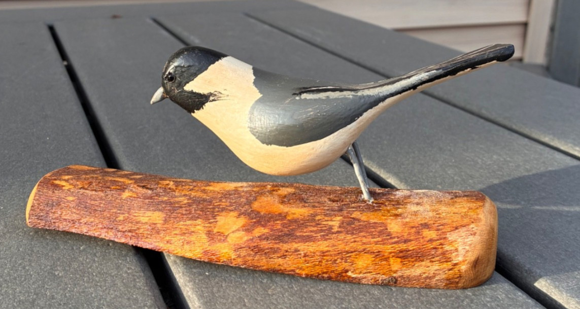 JIM SLACK hand carved & painted CAROLINA CHICKADEE hanging BIRD decoy JIM SLACK hand carved & painted CAROLINA CHICKADEE hanging BIRD decoy