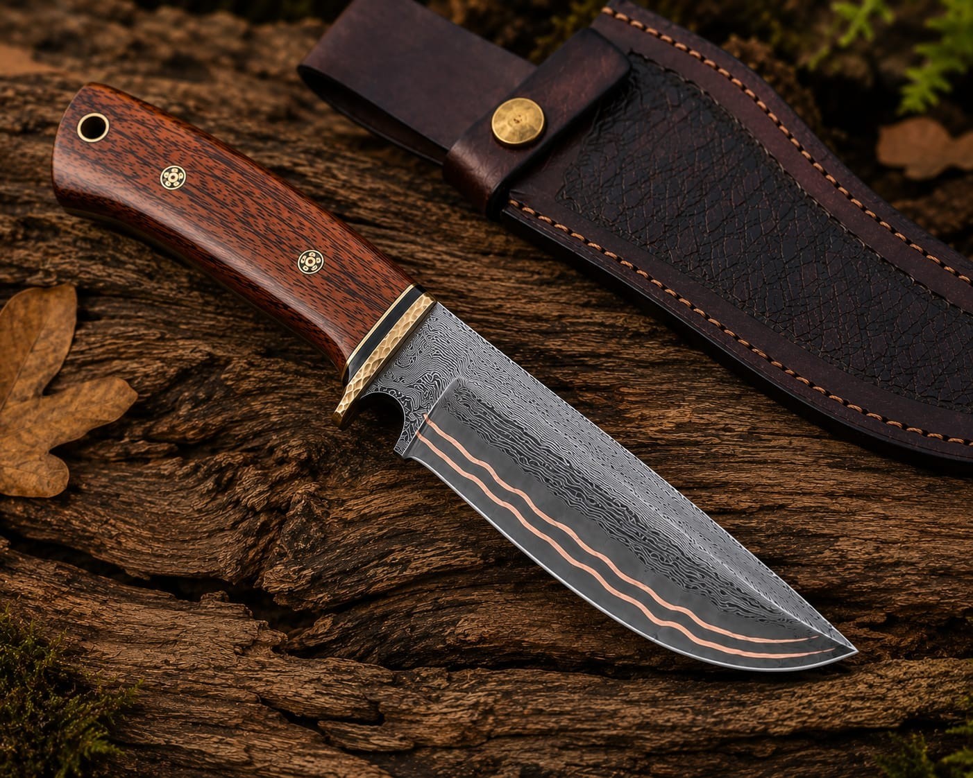 Handmade Copper 1095 Carbon Black 15N20 SS Steel White  San mai 2 Lines copper