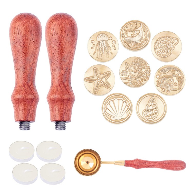 CRASPIRE Ocean Wax Seal Stamp Set 8pcs Vintage Removable Brass Stamp Heads with