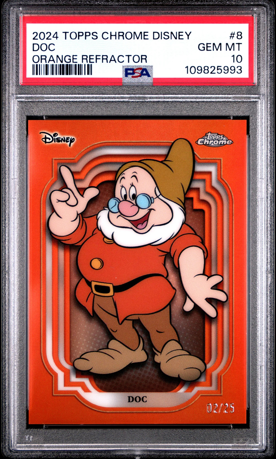 DOC 2024 Topps Chrome Disney Orange Refractor /25 #8 PSA 10 Snow White