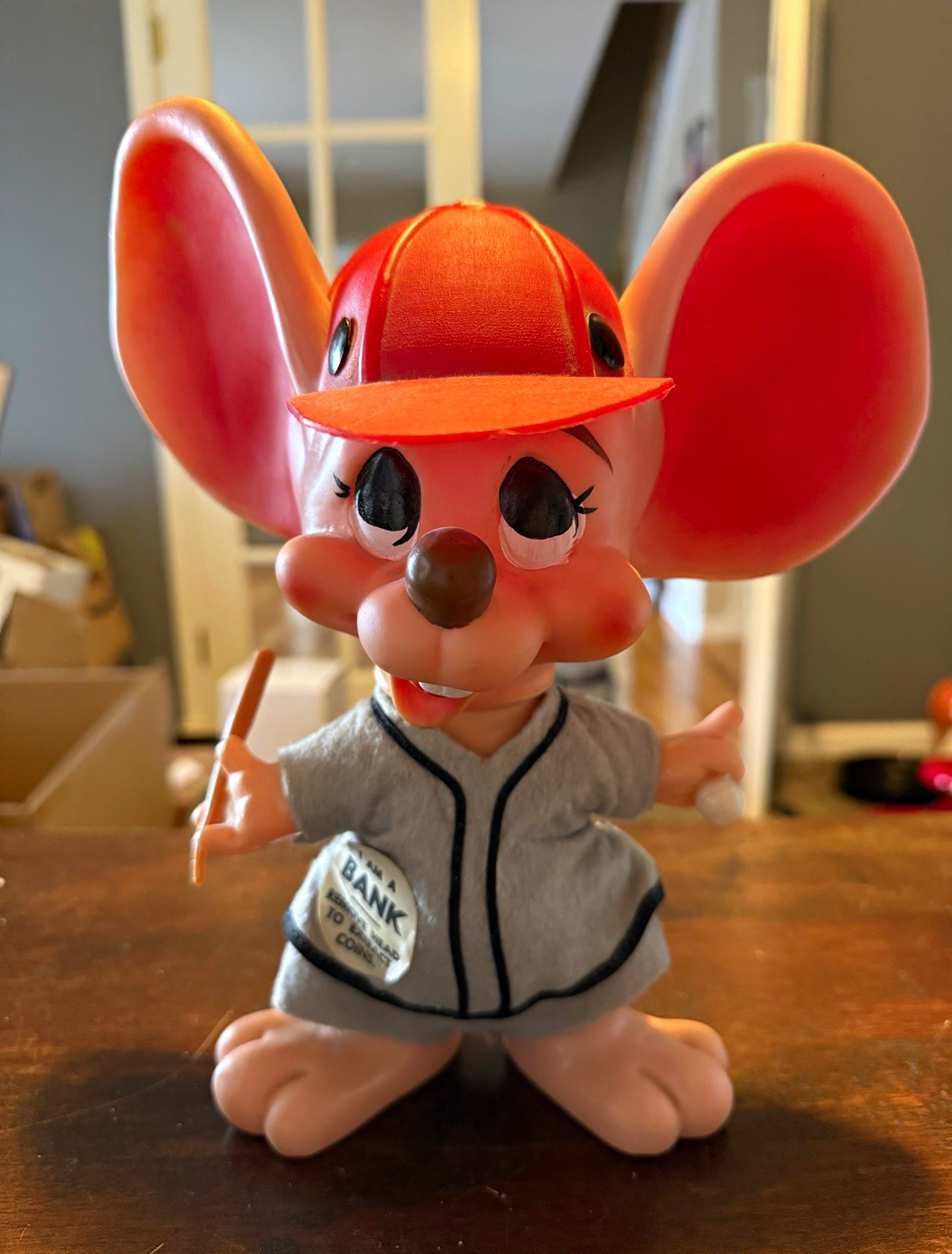 Vintage 1970 Roy Des of Fla Big Ear Mouse Baseball Player Coin Bank Bat Ball Vintage 1970 Roy Des of Fla Big Ear Mouse Baseball Player Coin Bank Bat Ball