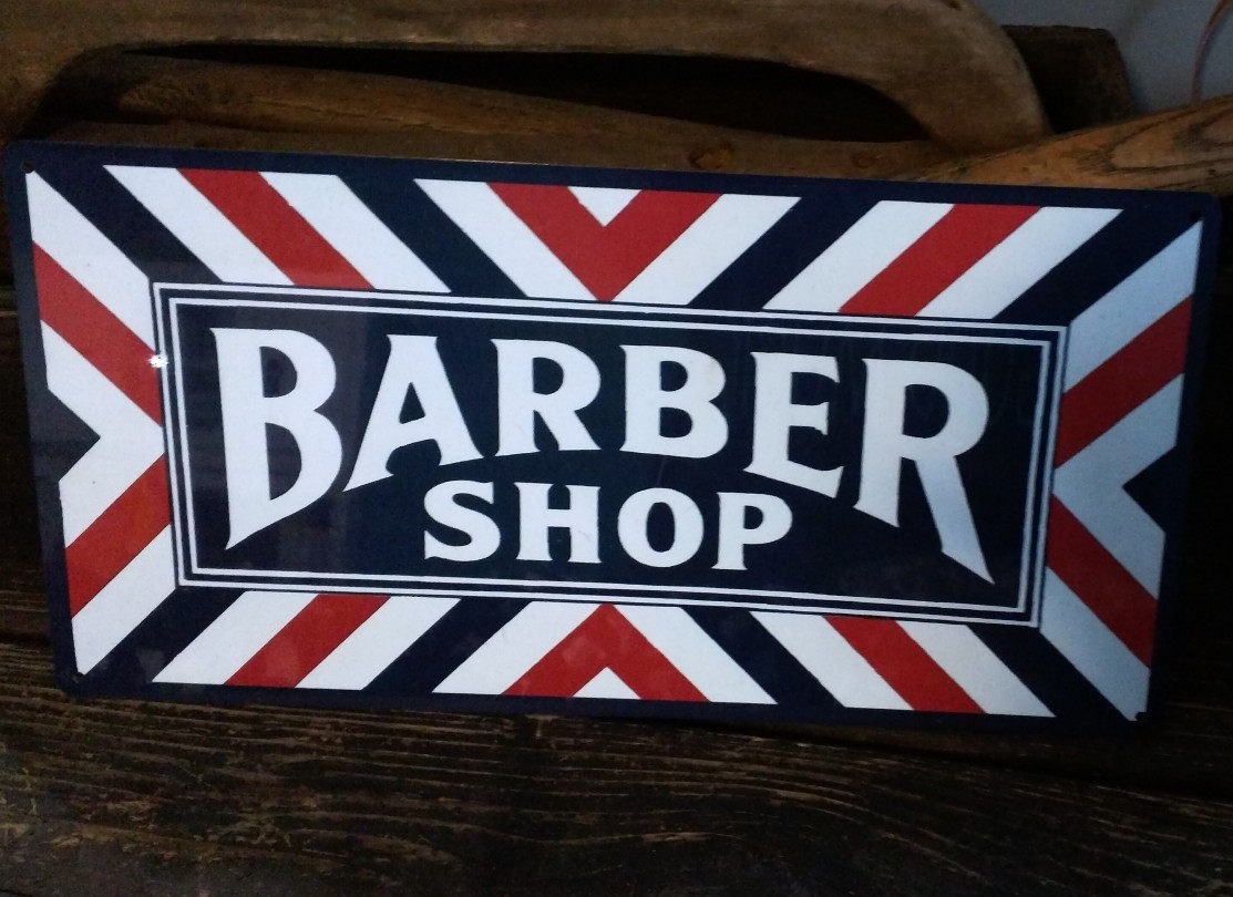 Barber shop metal sign vintage image retro Red White Blue 6 x 12 50027 Barber shop metal sign vintage image retro Red White Blue 6 x 12 50027