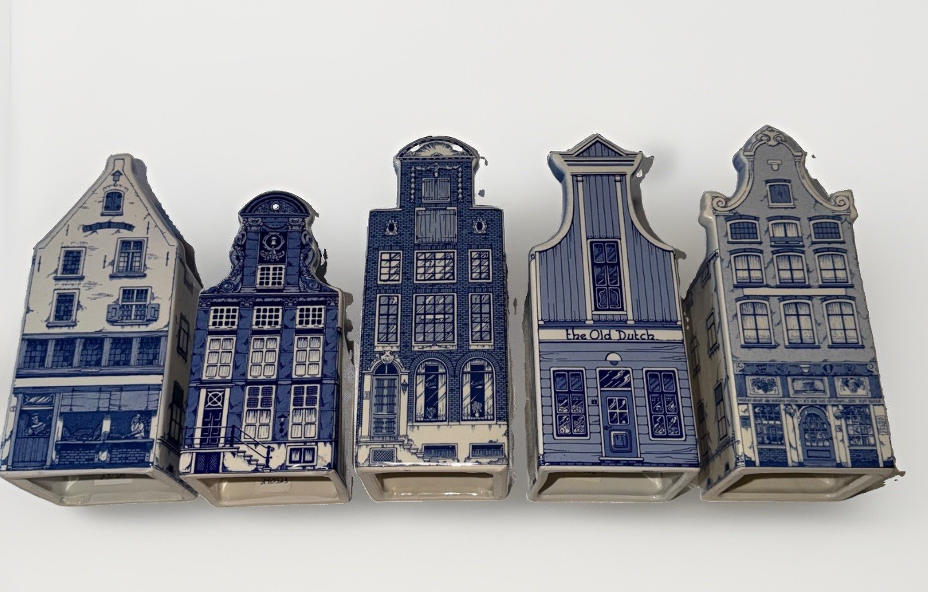 Set Of 5 1705 Series Vintage Delft Canal House Hand Painted Holland Blue White Set Of 5 1705 Series Vintage Delft Canal House Hand Painted Holland Blue White