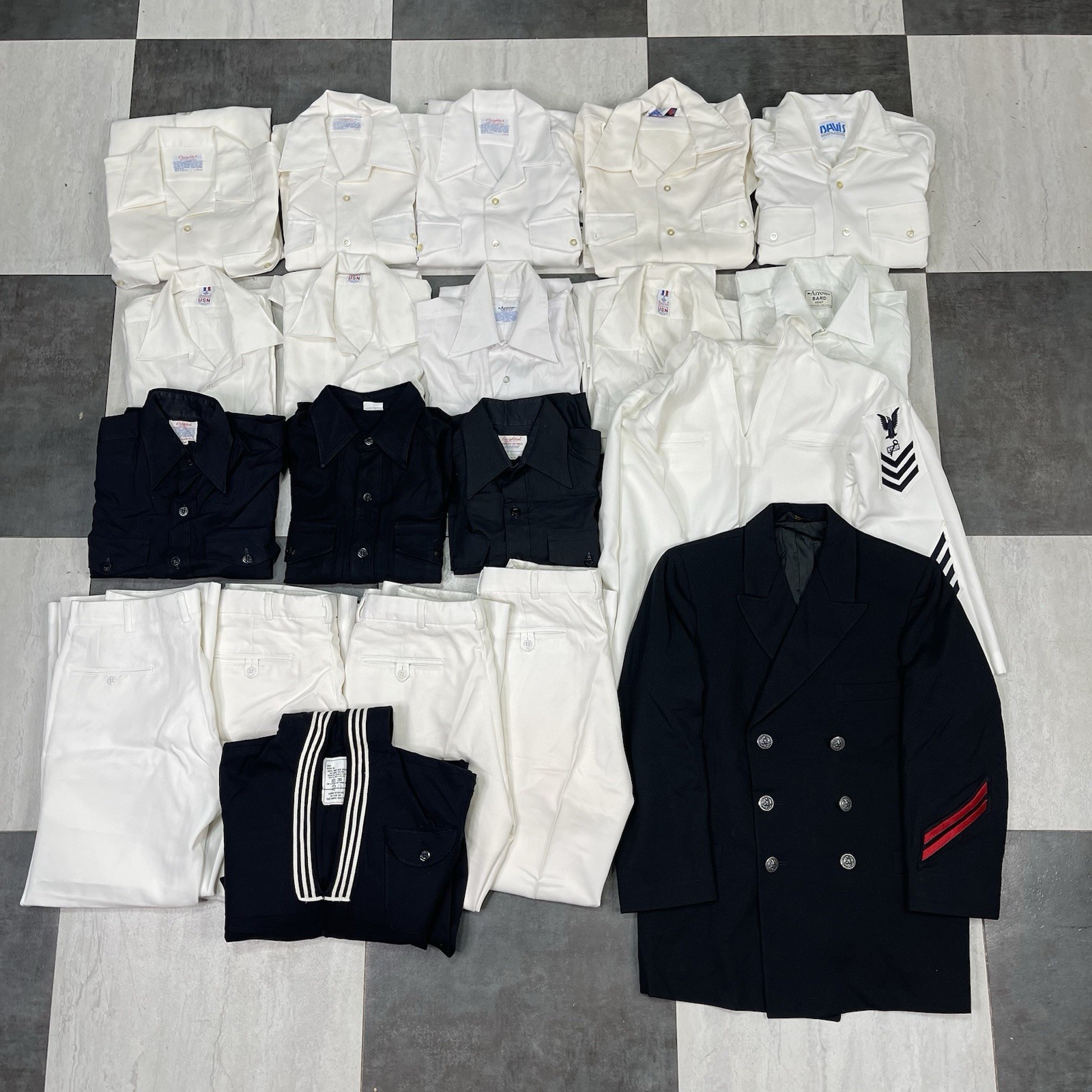 Vintage 70s 80s US Navy Sailor Uniform LOT Shirt Pants Blazer Jacket Perma Press
