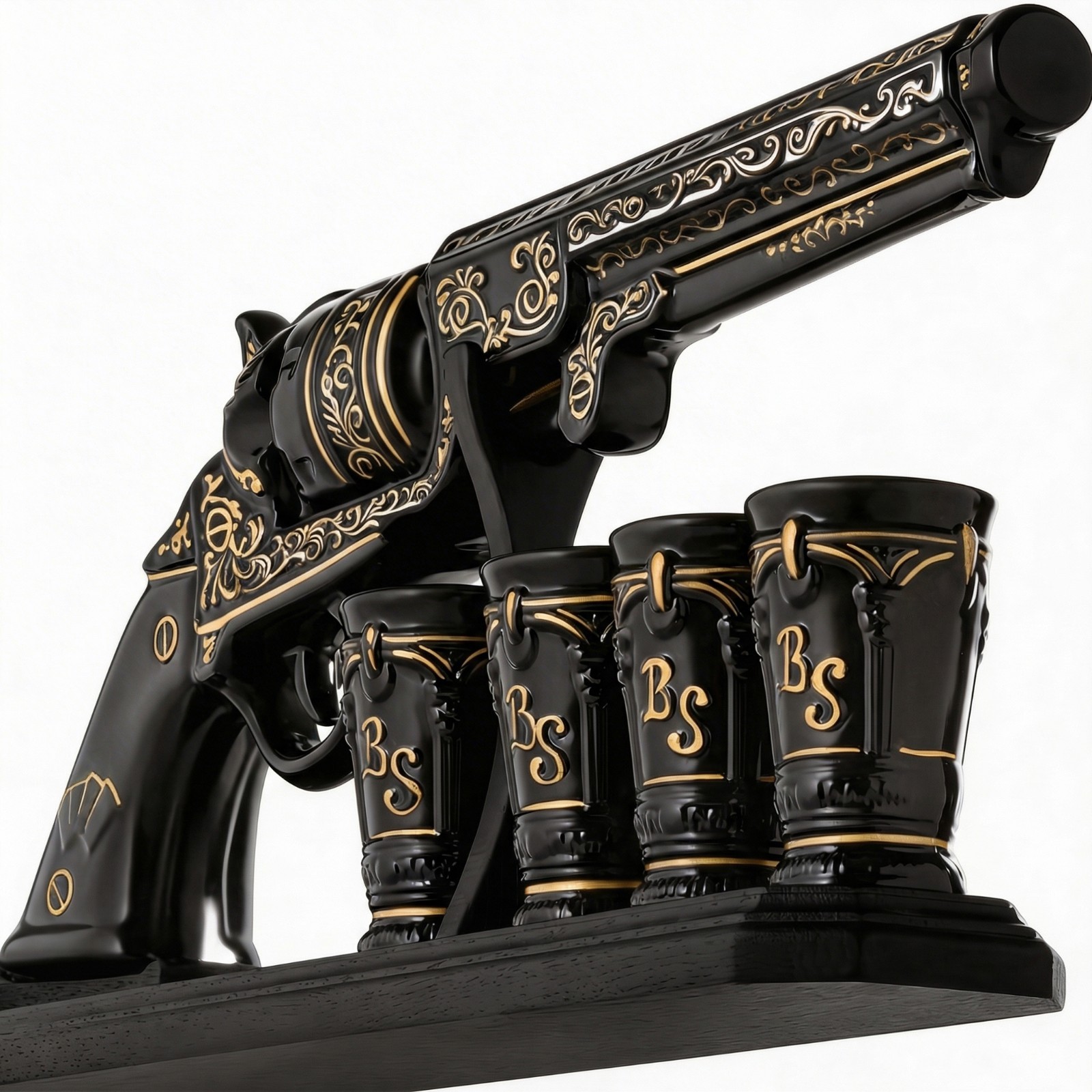 Ceramic Decanter Set 17oz with 4 Shot Glasses Tequila Whiskey Gun Pistol Bottle Ceramic Decanter Set 17oz with 4 Shot Glasses Tequila Whiskey Gun Pistol Bottle