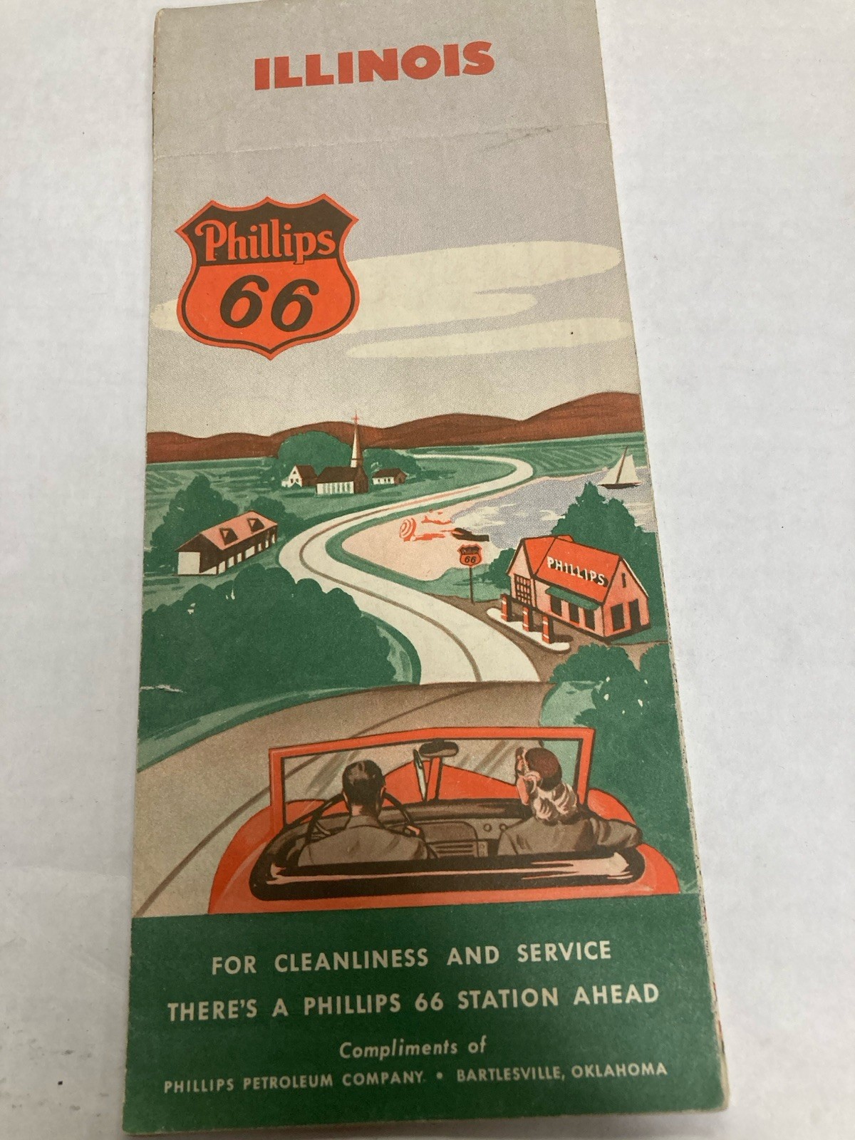 PHILLIP\'S 66 ROAD MAP ILLINOIS  Rare 1948 26\