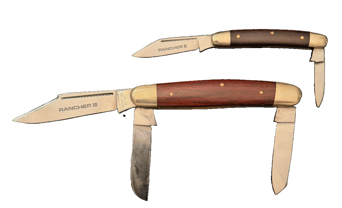 Set of 2 Vintage Seki Japan Rancher II & III Pocket Knives NOS Loose Mint 440