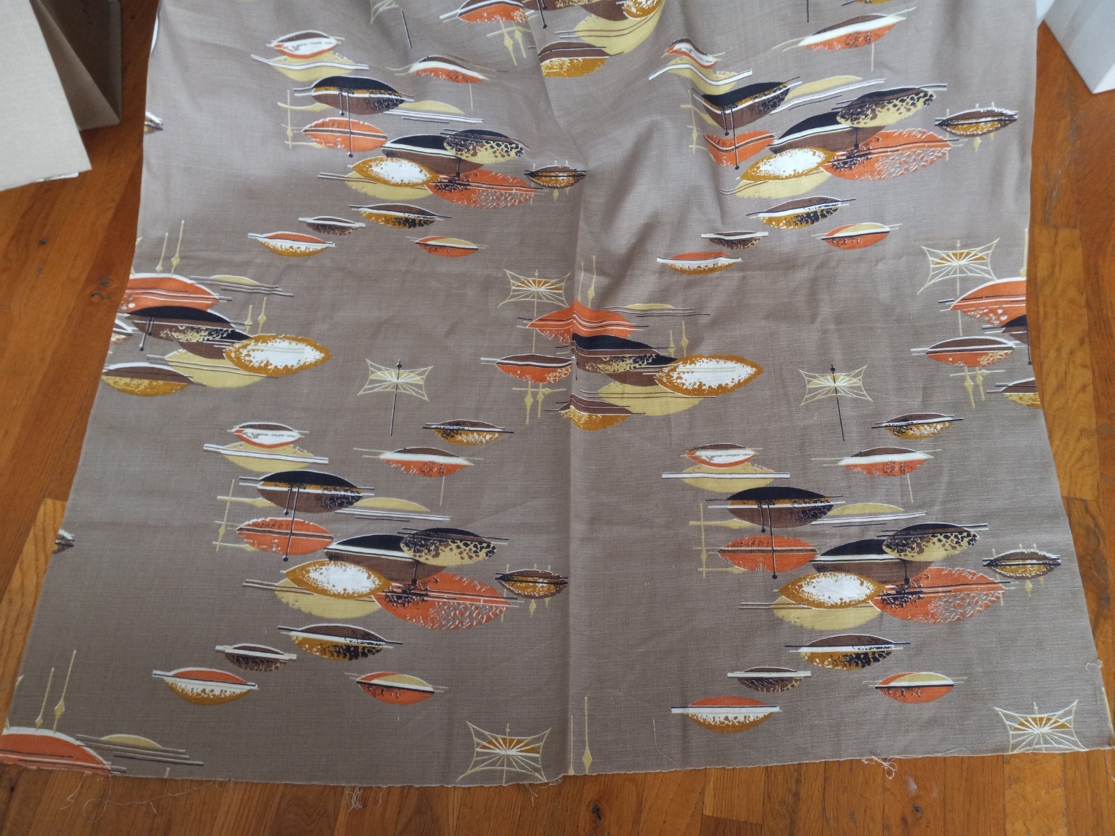 Vintage 1950\'s MCM Atomic Barkcloth Fabric 10 Yards Flying Saucers Space Age Vintage 1950\'s MCM Atomic Barkcloth Fabric 10 Yards Flying Saucers Space Age