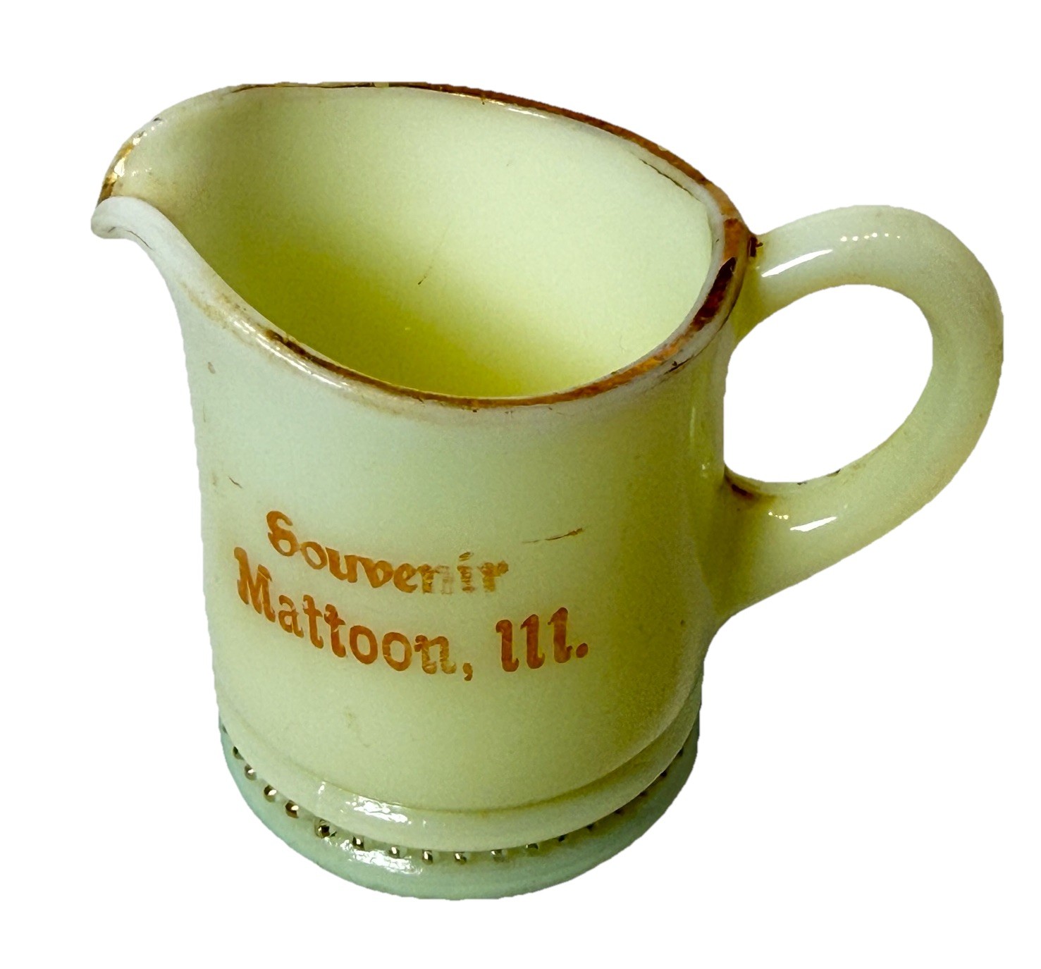 MATTOON, ILLINOIS IL Uranium Antique Custard Glass Souvenir Gold Creamer MATTOON, ILLINOIS IL Uranium Antique Custard Glass Souvenir Gold Creamer