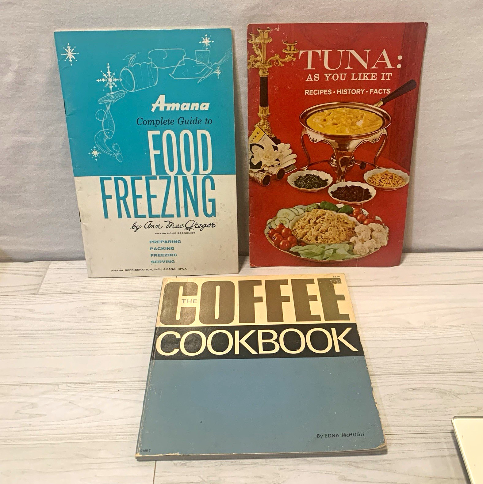 Lot 3 Vintage Mid Century Cookbooks: Amana Food Freezing, Tuna, Coffee