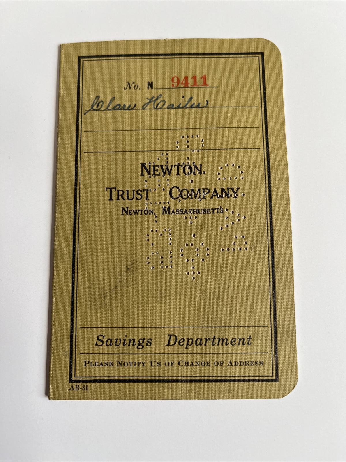Vtg 1936-1949 Newton Trust Company Bank Savings Account Book, Ma, Mass Vtg 1936-1949 Newton Trust Company Bank Savings Account Book, Ma, Mass